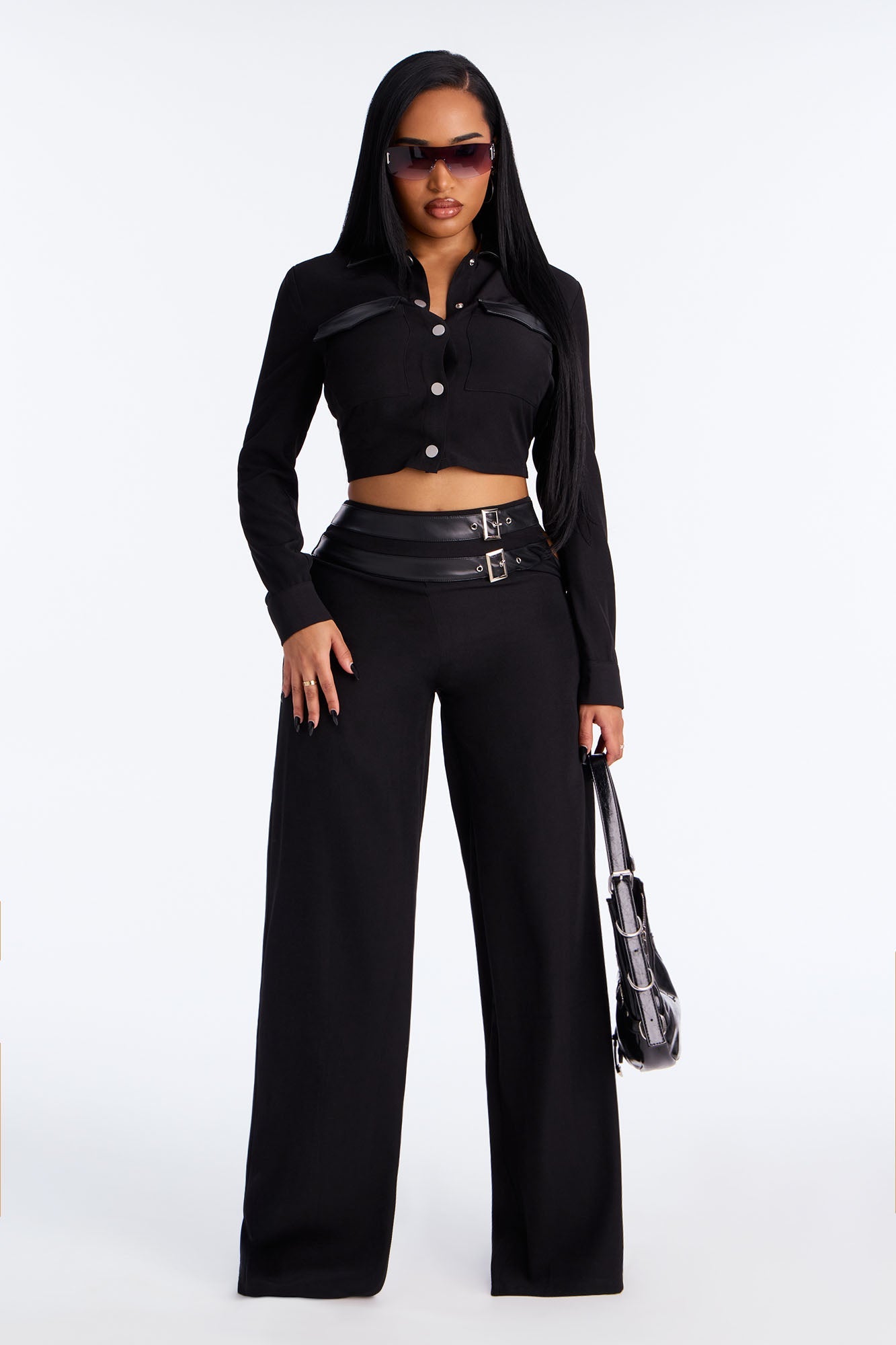 Mirella Buckle Pant Set - Black