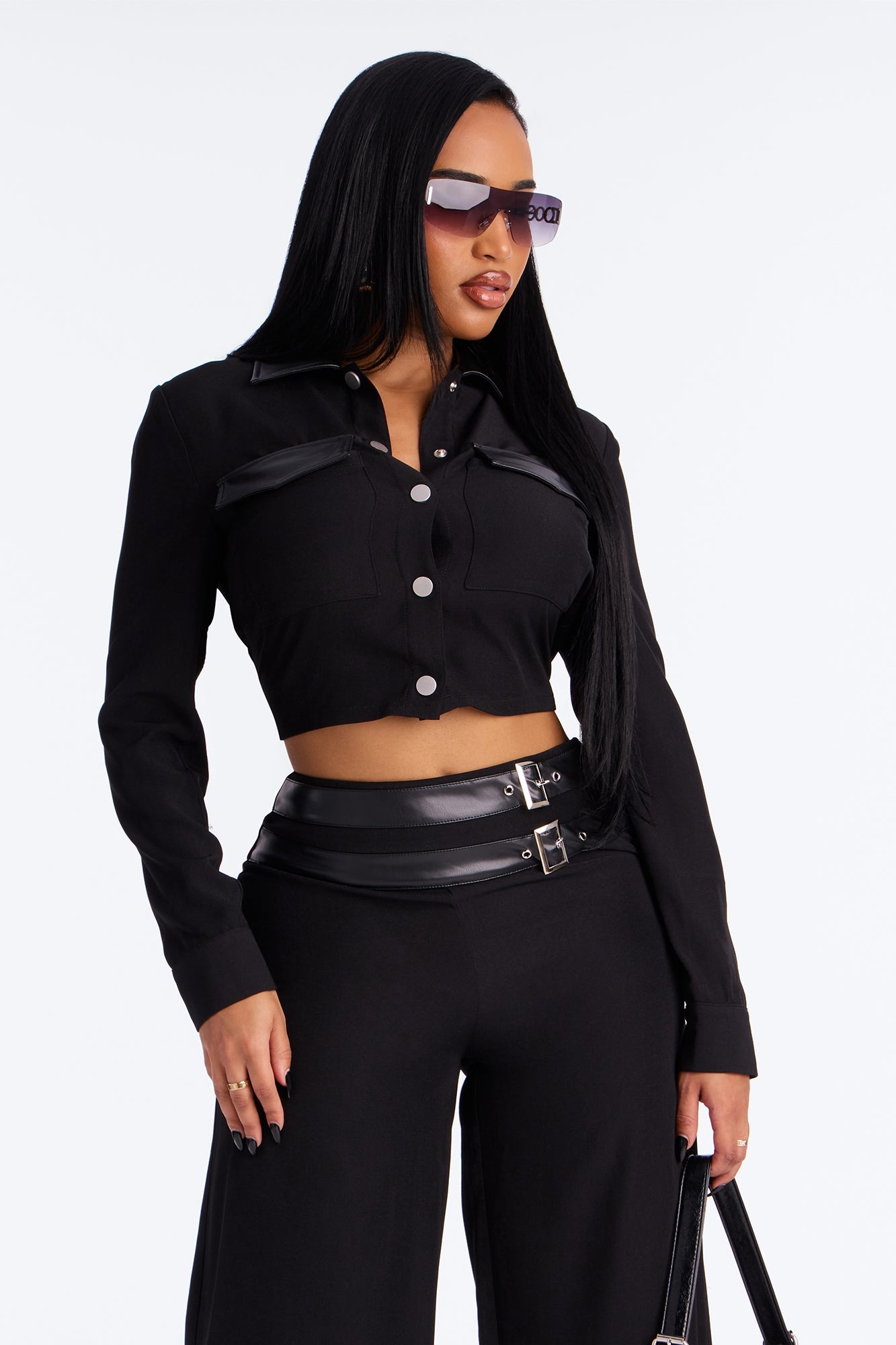 Mirella Buckle Pant Set - Black