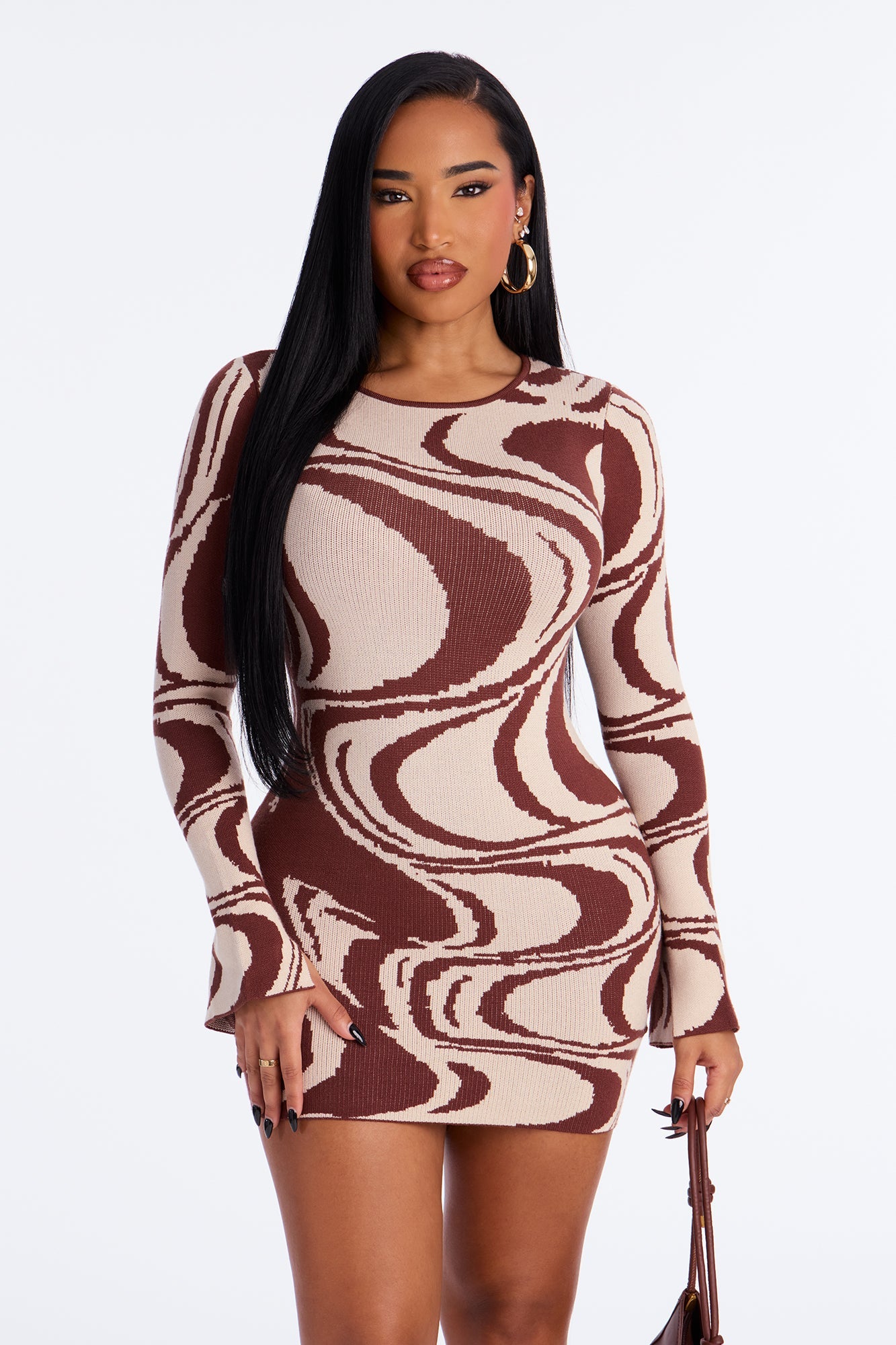 Inner Peace Sweater Mini Dress - Brown/combo