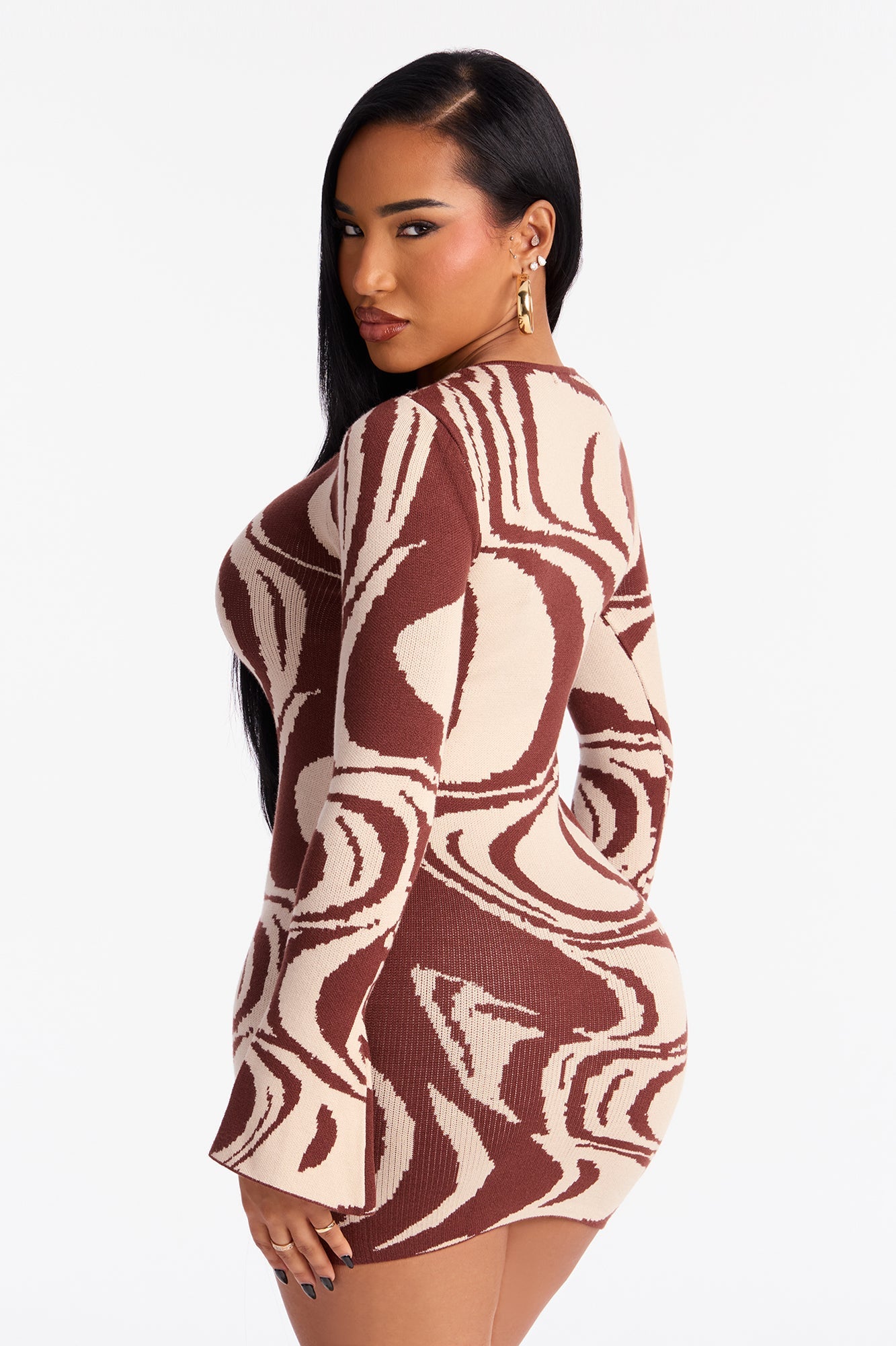 Inner Peace Sweater Mini Dress - Brown/combo