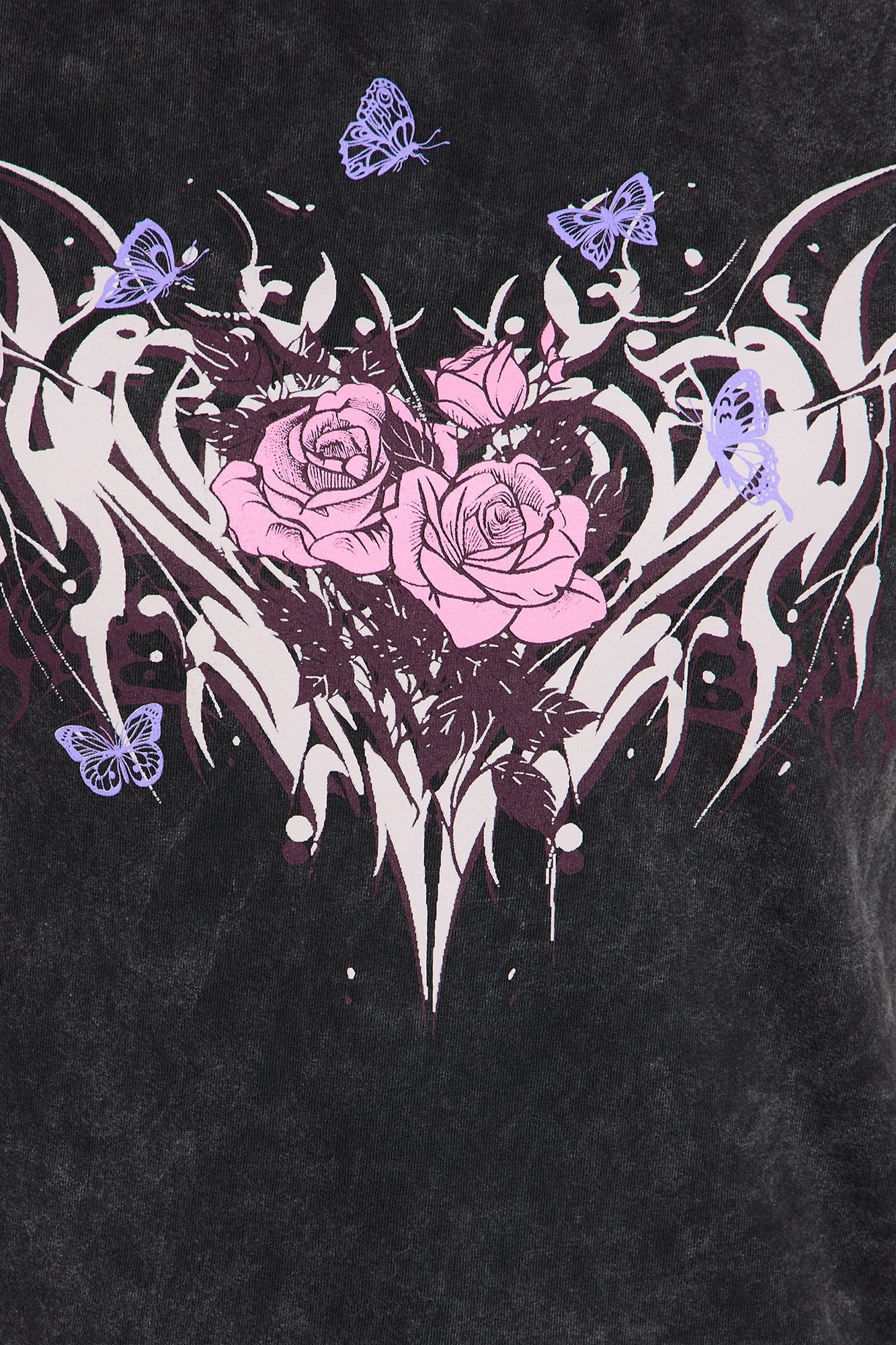 Heart Barbed Wire Washed Tee - Black