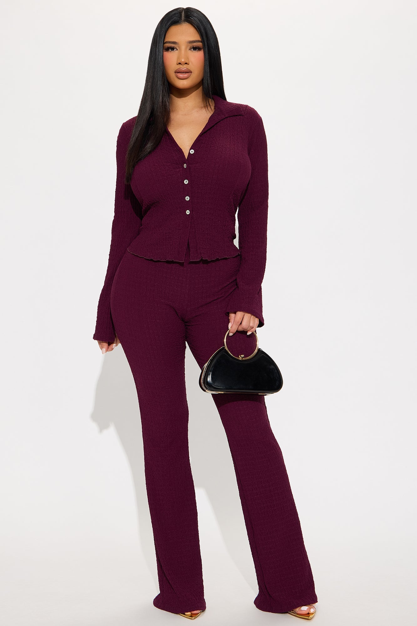 Kiara Textured Pant Set - Eggplant