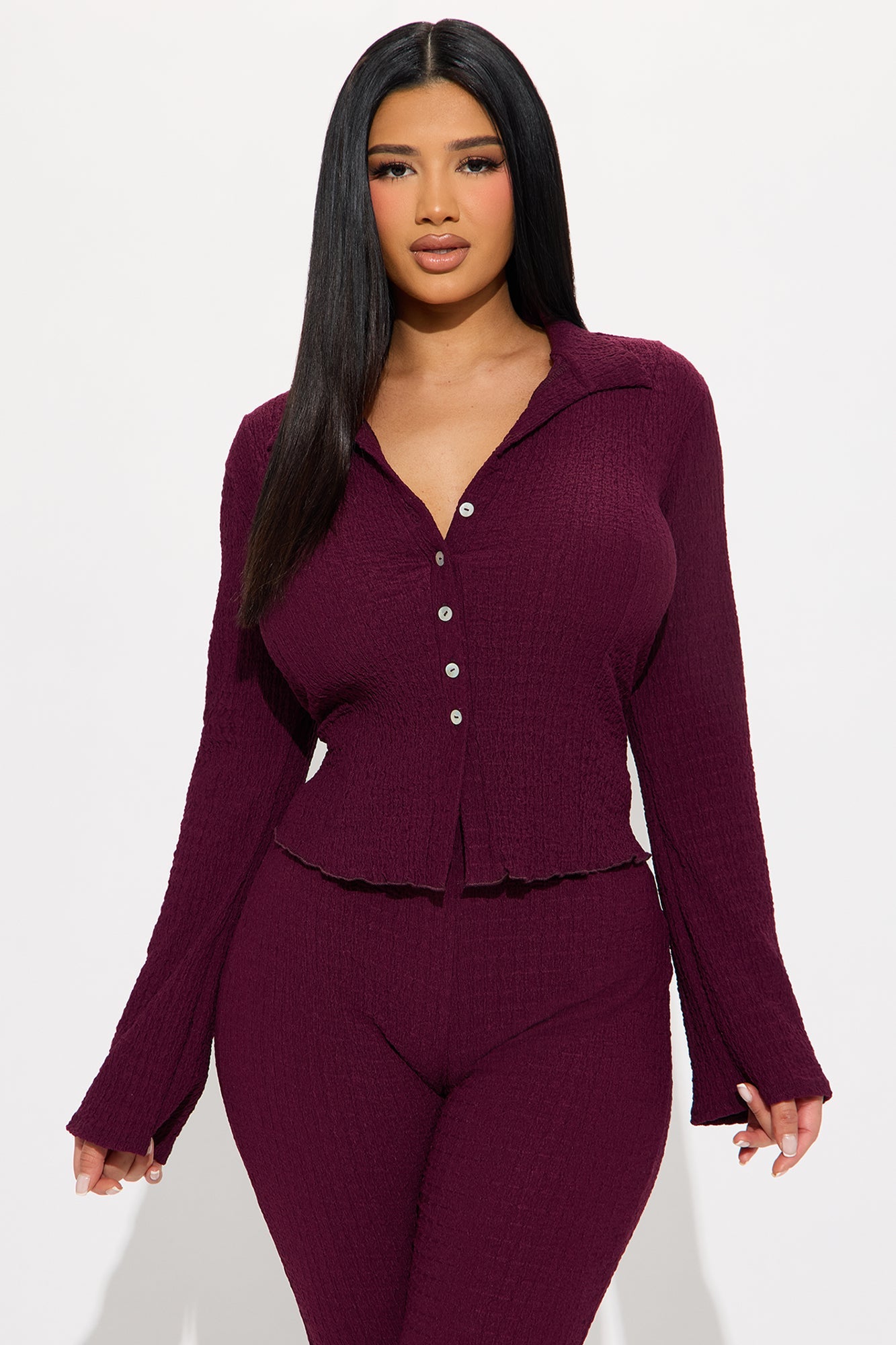 Kiara Textured Pant Set - Eggplant