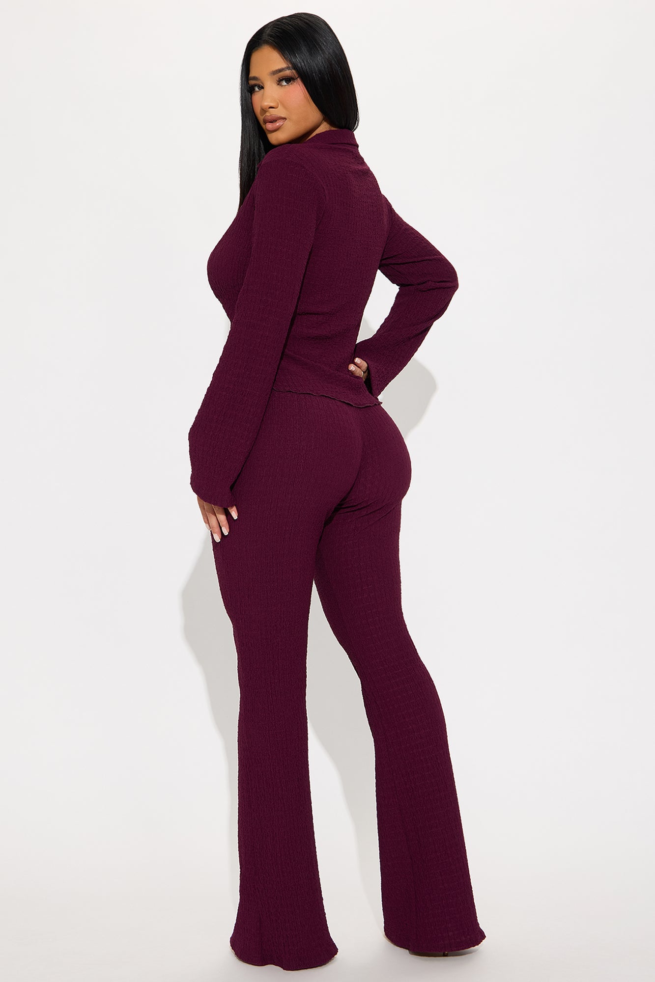 Kiara Textured Pant Set - Eggplant