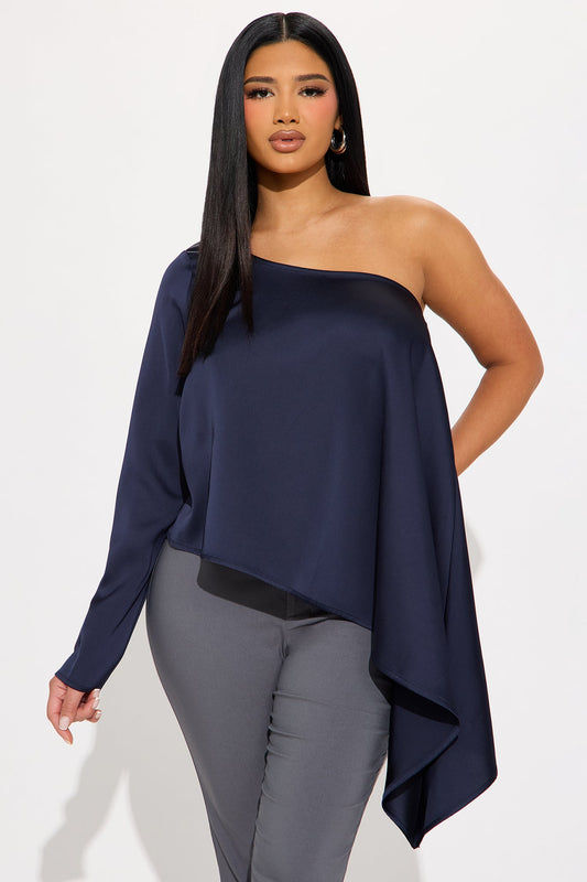 Sugar High One Shoulder Satin Top - Teal