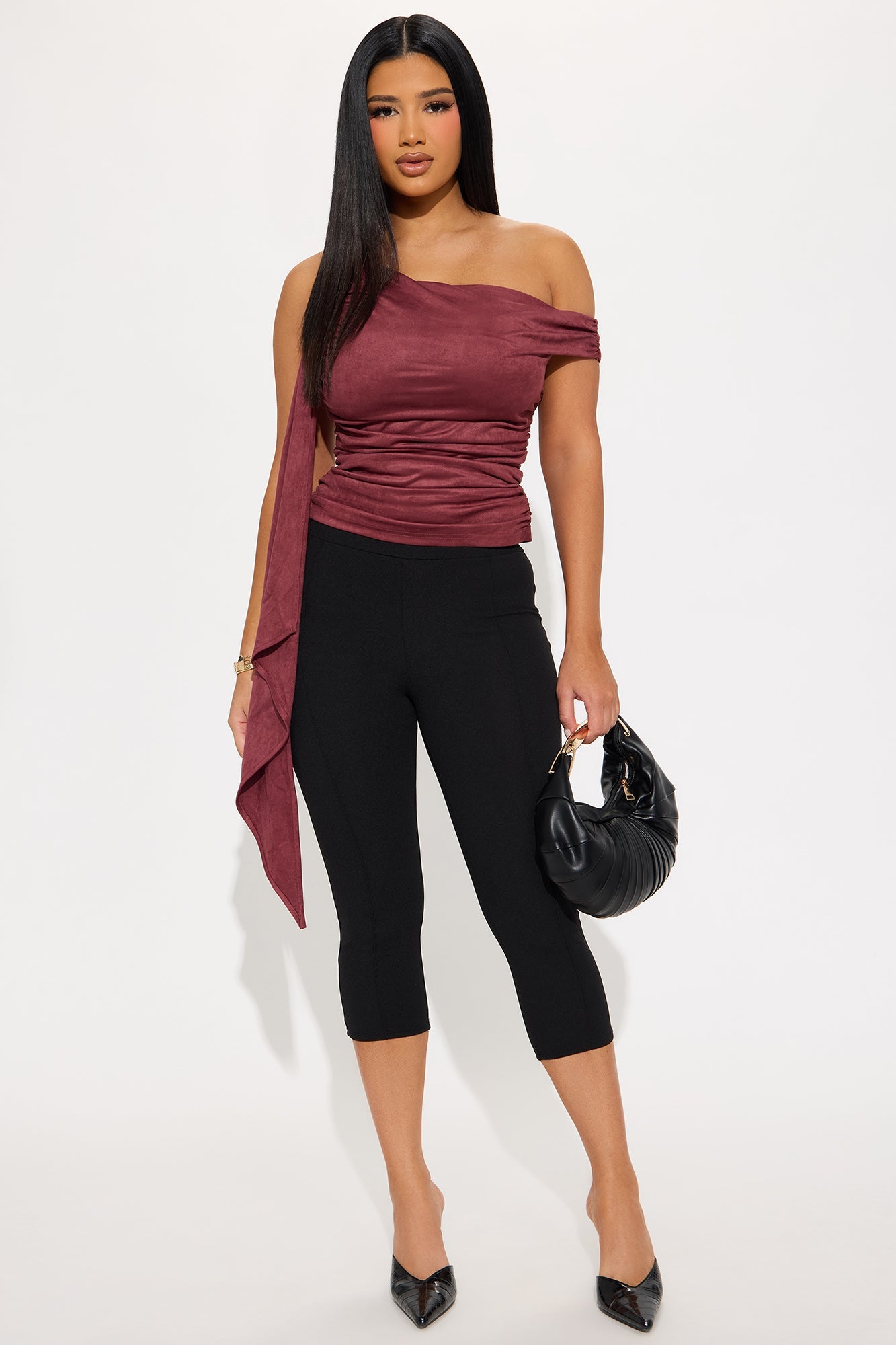 Club Classics Draped Faux Suede Top - Burgundy