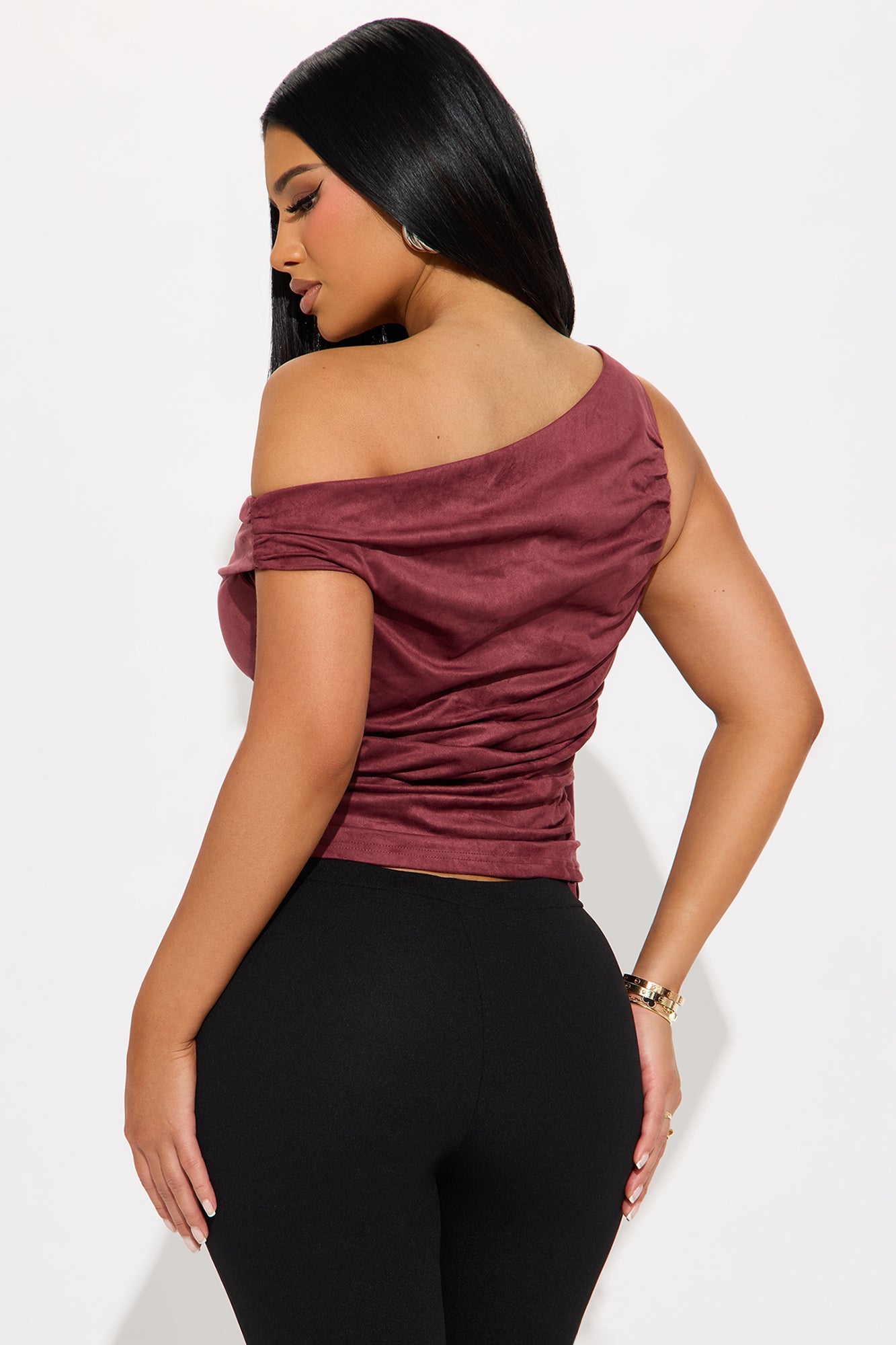 Club Classics Draped Faux Suede Top - Burgundy