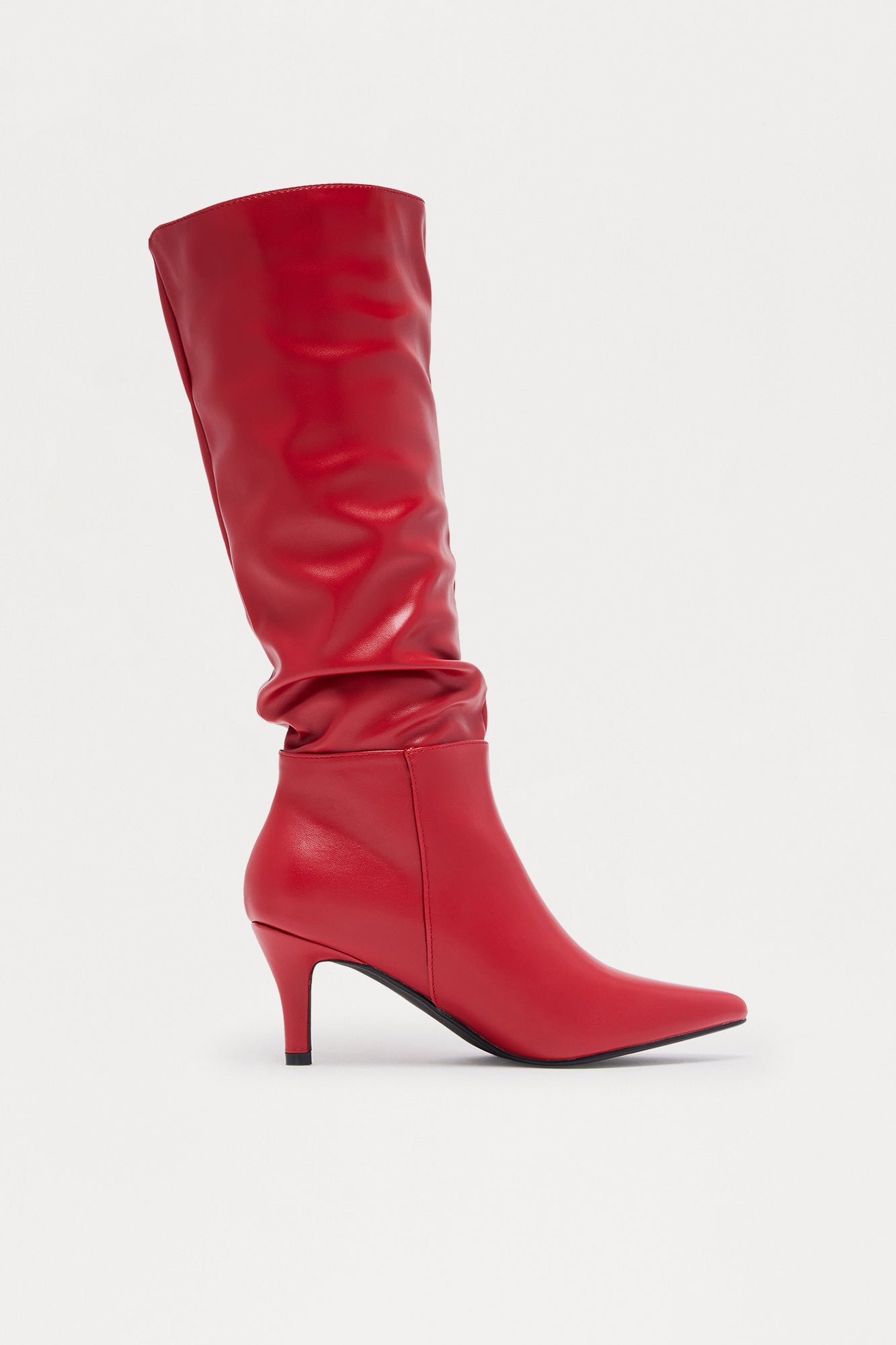 Alpine Ruched Faux Leather Boots - Red