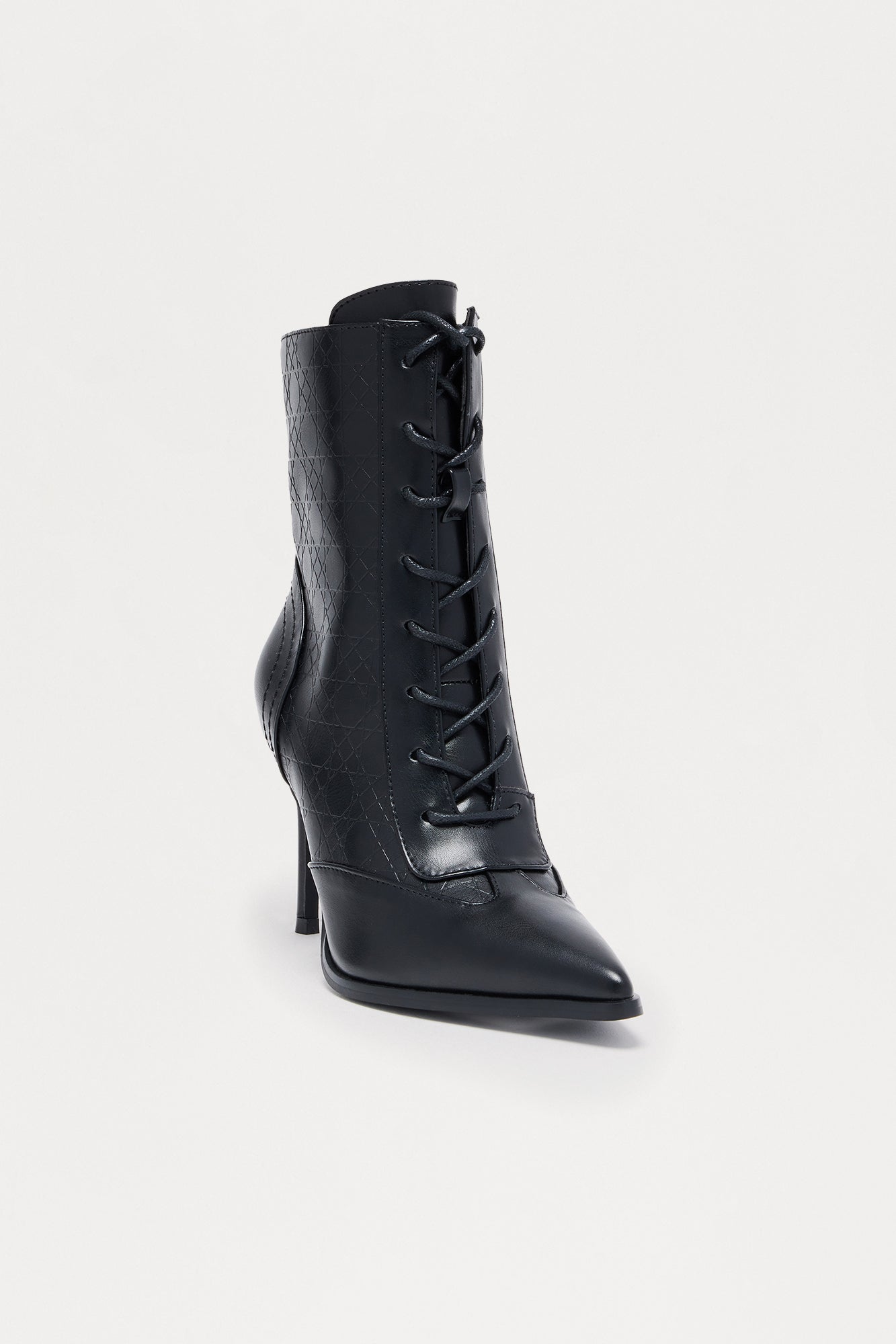 Carmy Lace Up Stiletto Booties - Black