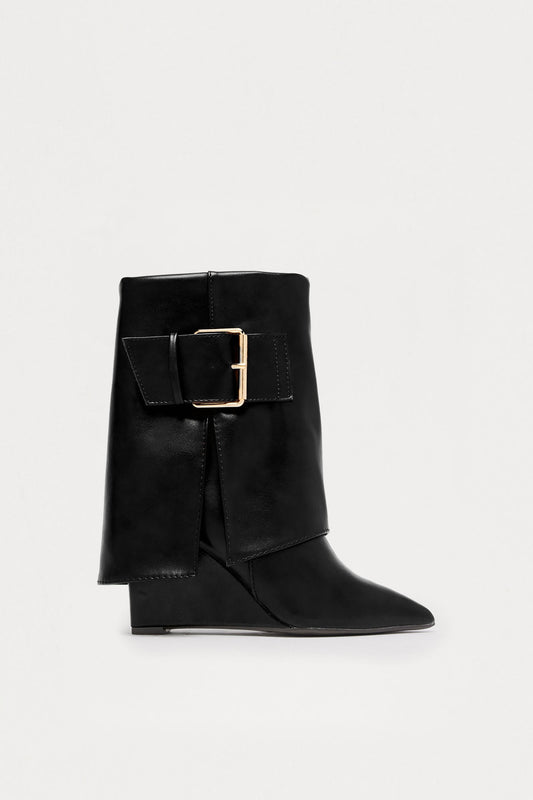 Heights Buckle Overlay Booties - Black
