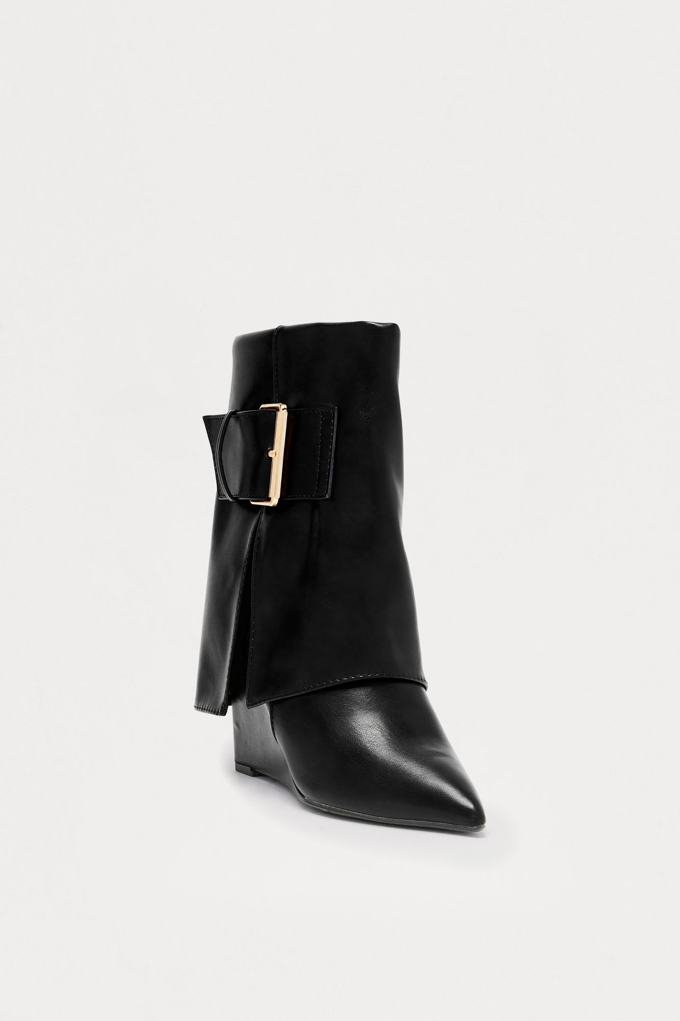 Heights Buckle Overlay Booties - Black