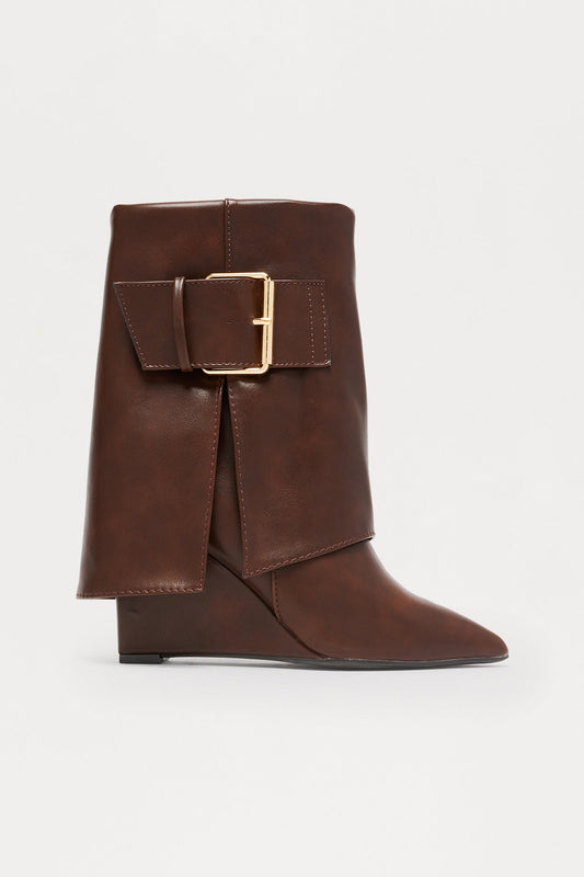 Heights Buckle Overlay Booties - Brown