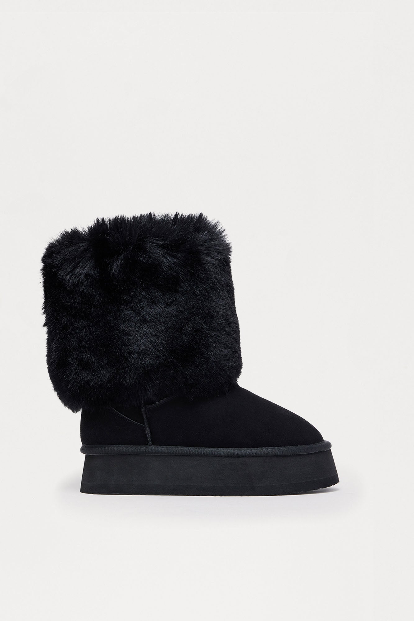 December Faux Fur Platform Booties - Black