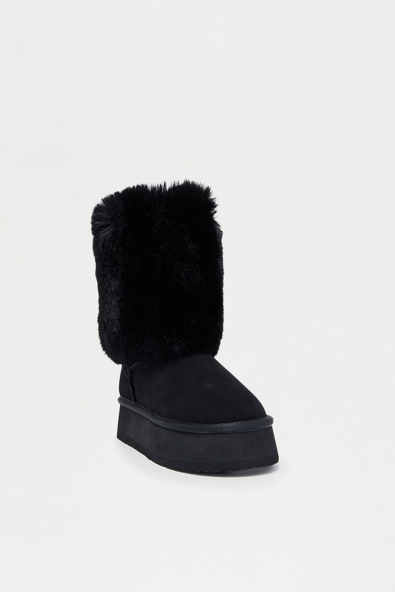 December Faux Fur Platform Booties - Black