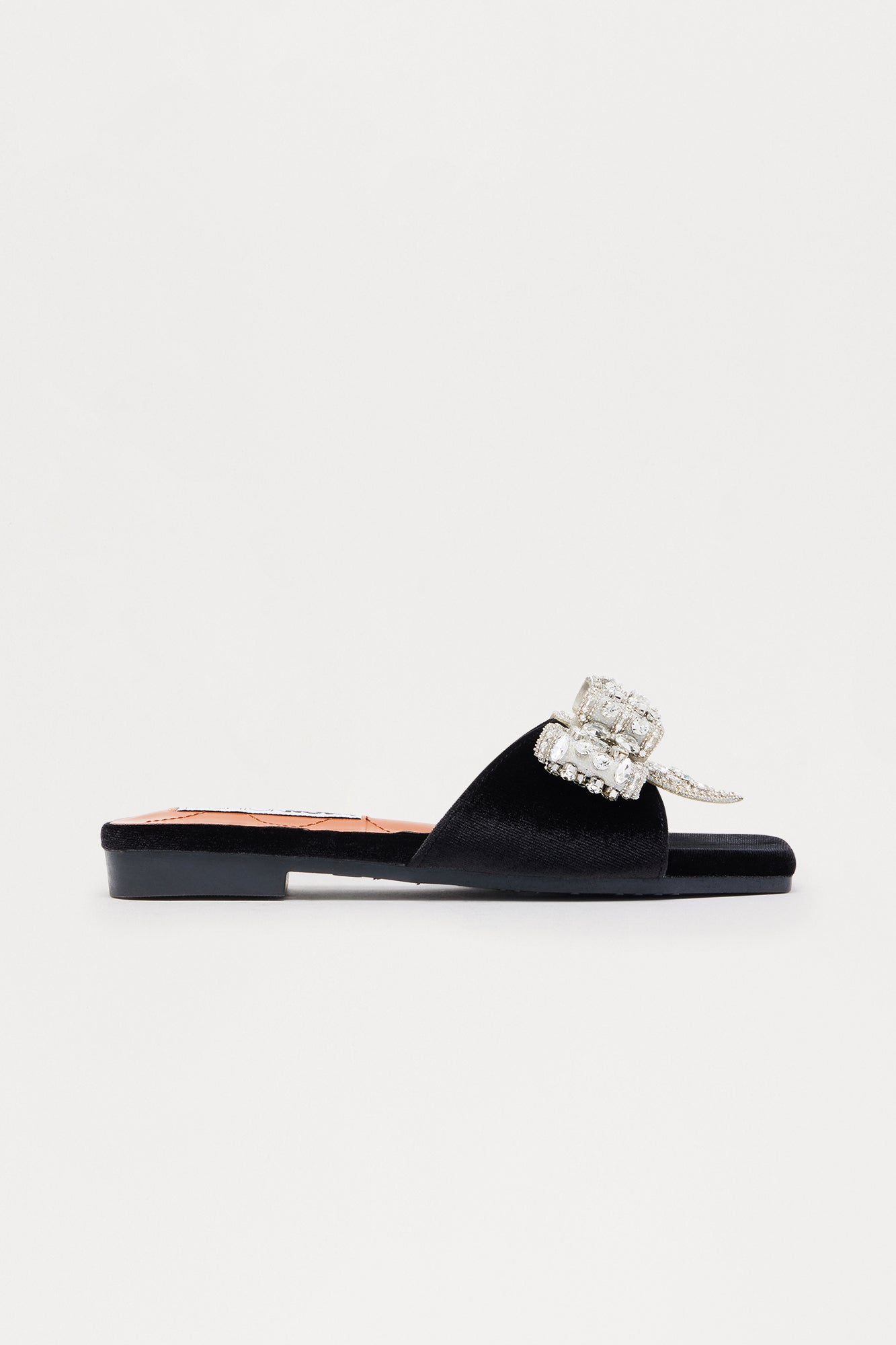 Ribbona Rhinestone Velvet Sandals - Black