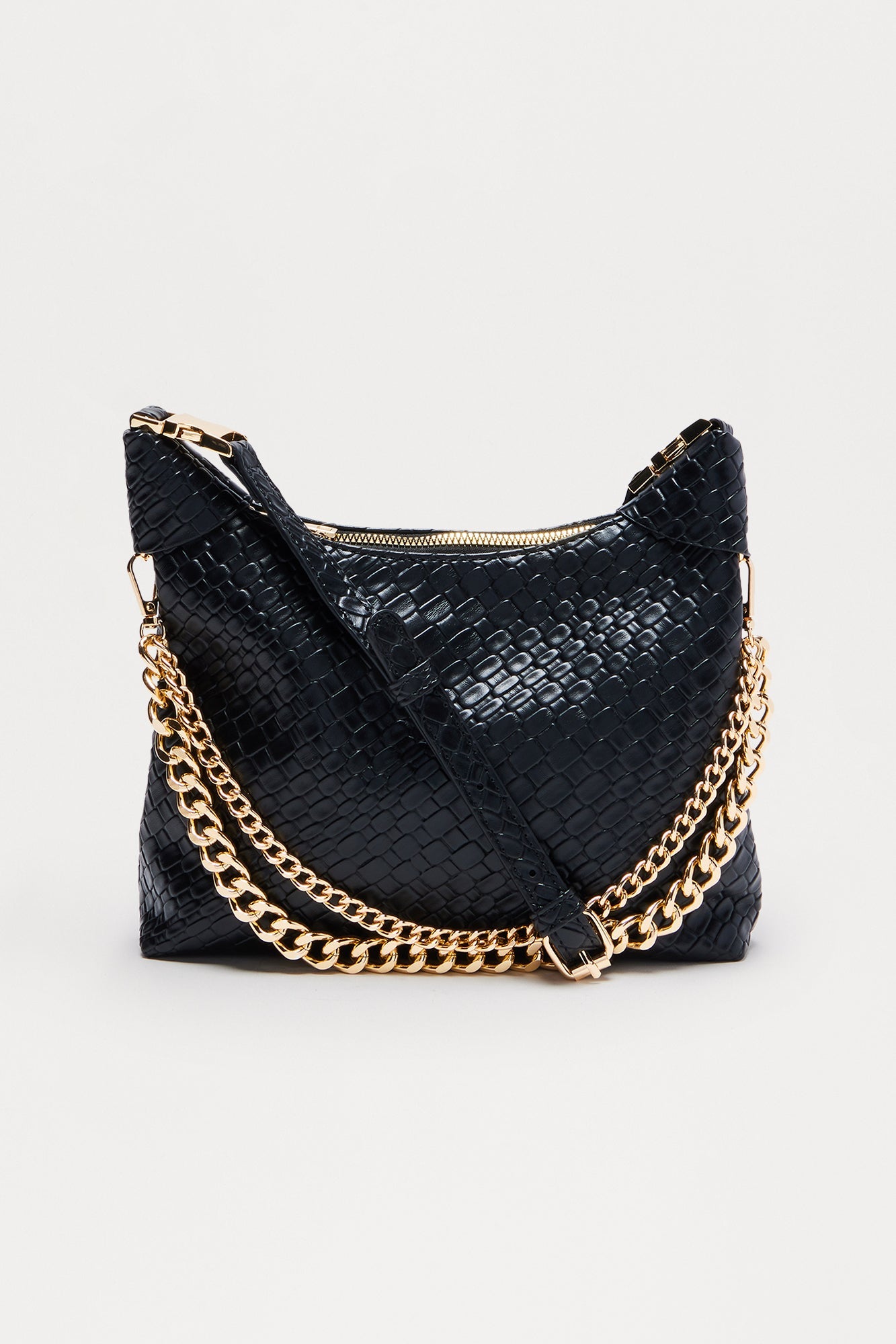 After Dark Woven Faux Leather Satchel Handbag - Black