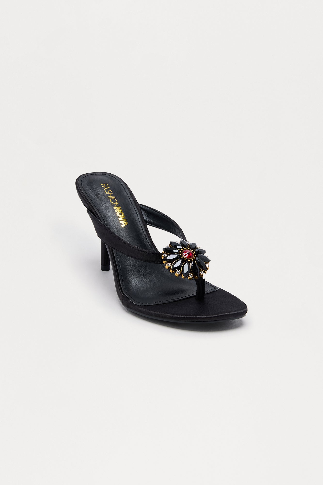 Maelynn Satin Thong Mules - Black