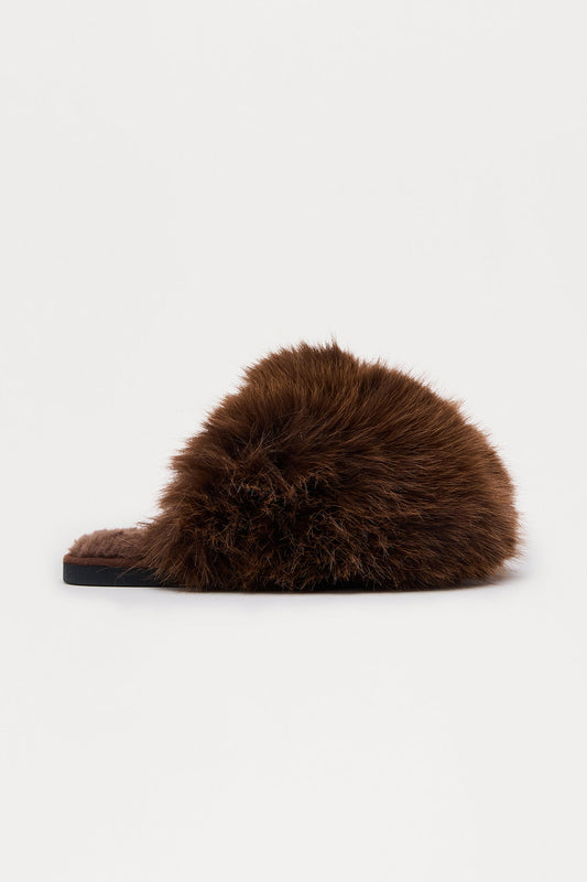 Roro Faux Fur Slippers - Brown
