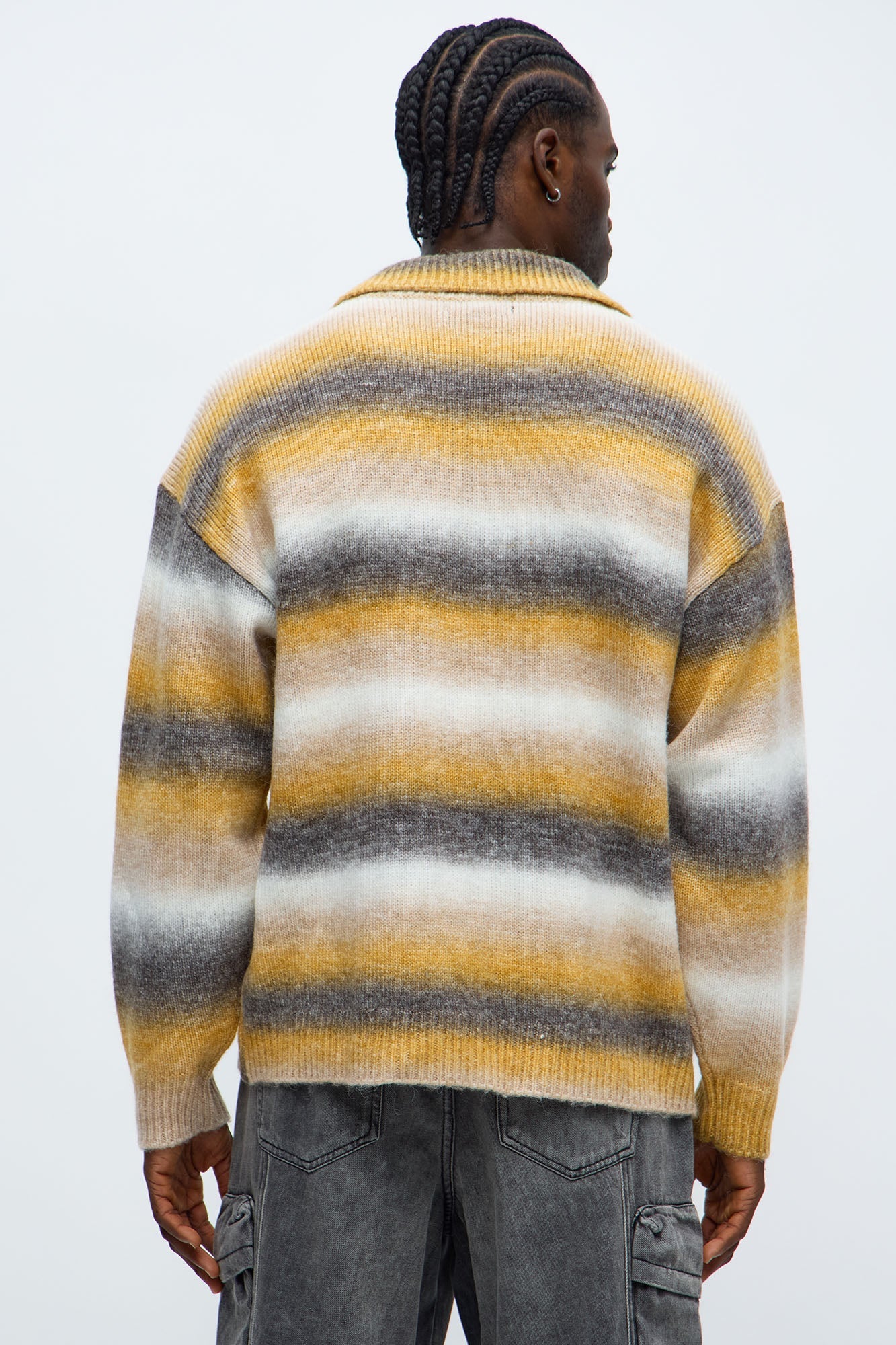 Mix Blend Striped Collared Cardigan - Multi Color