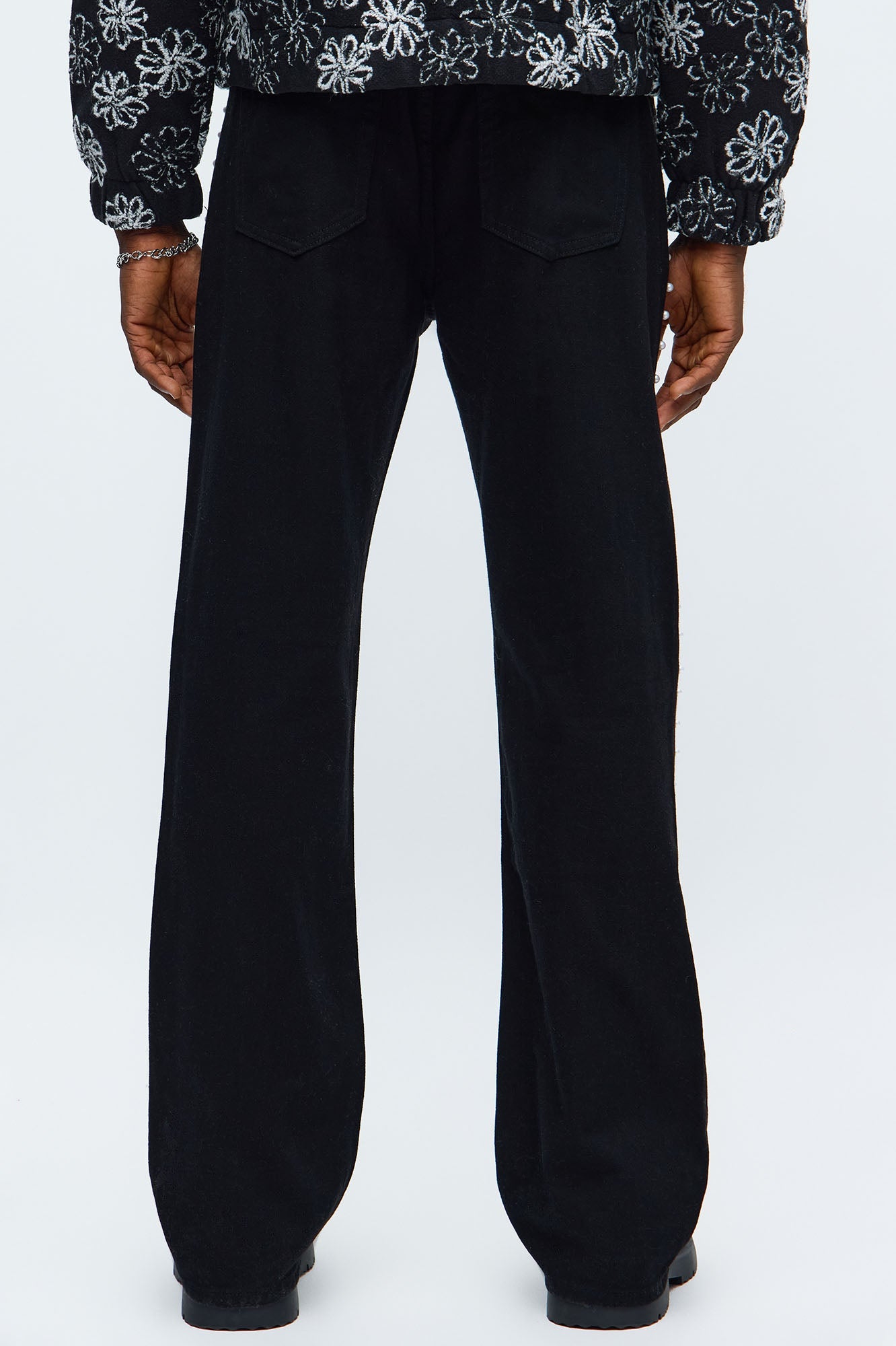 Stacked Slim Flare Pearls Along Side Jean - Black