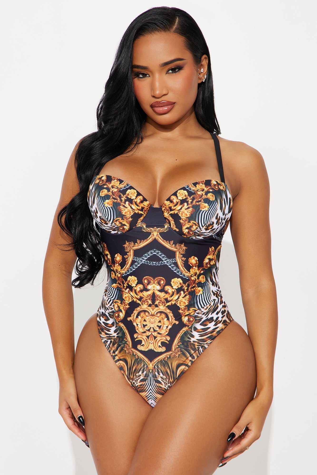 Moira Underwire 1 Piece Swimsuit Set - Black/Brown