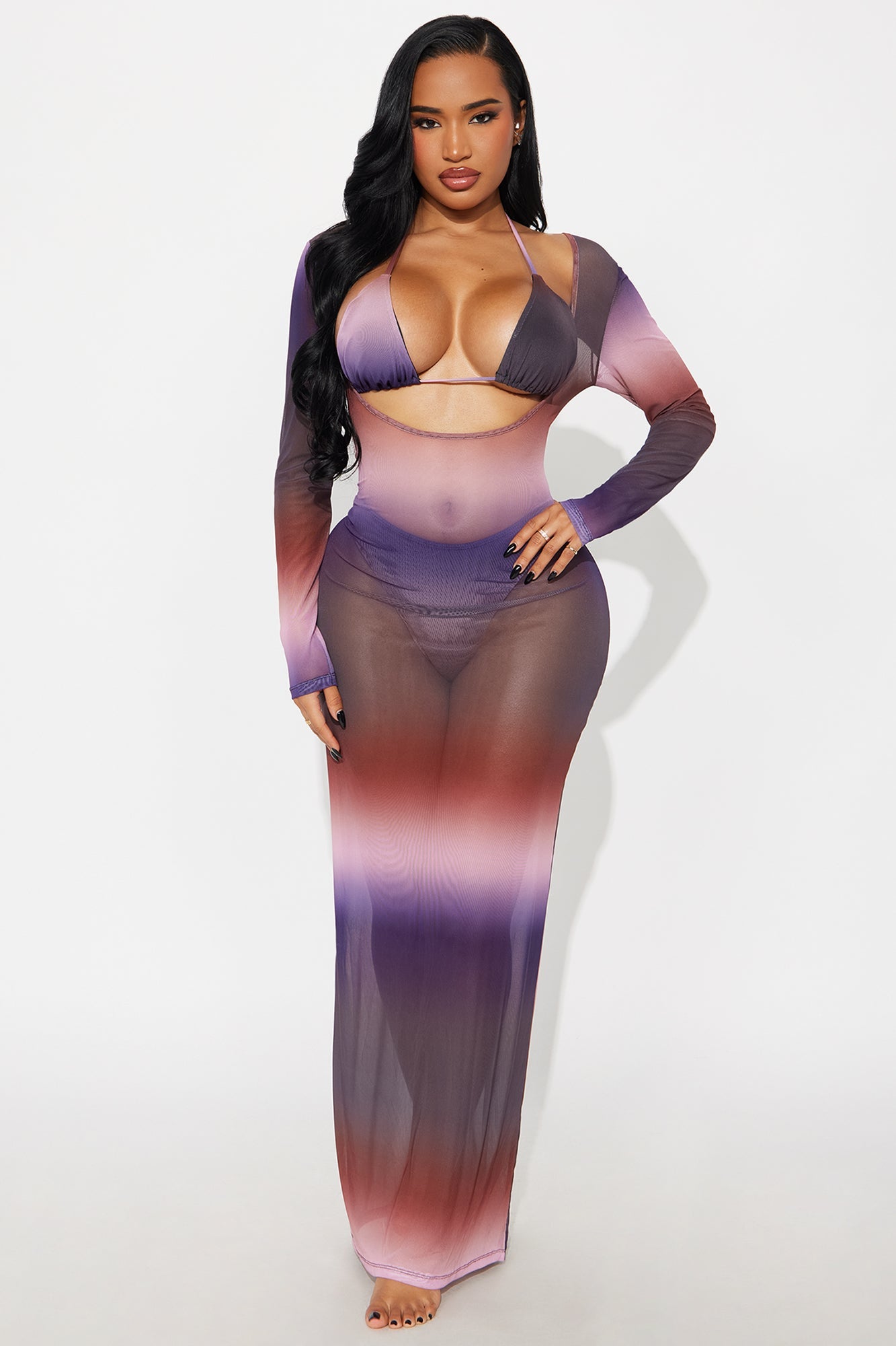 Summers In Tulum Mesh 3 Piece Sunsuit Set - Purple