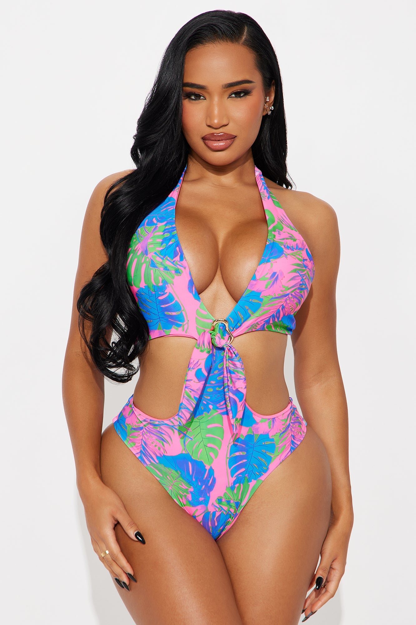Connie Hardware Cutout 1 Piece Swimsuit - Hot Pink/combo