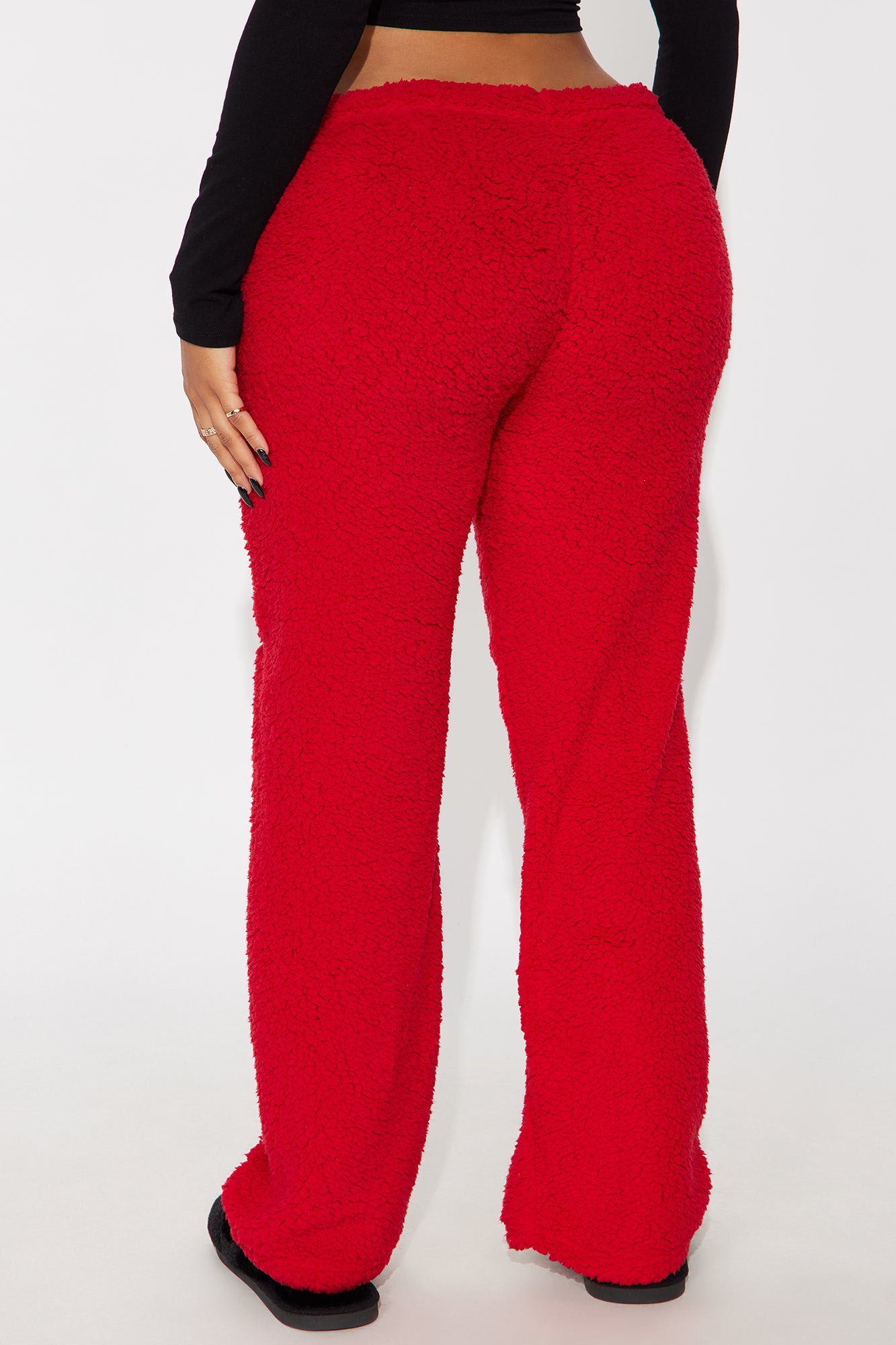 On The Naughty List Embroidered Sherpa PJ Pants - Red