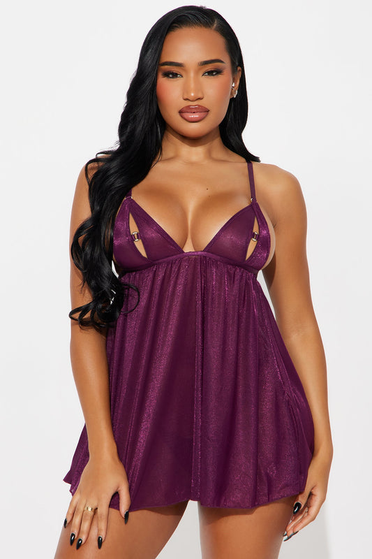 Live A Little Mesh Shimmer Babydoll - Plum