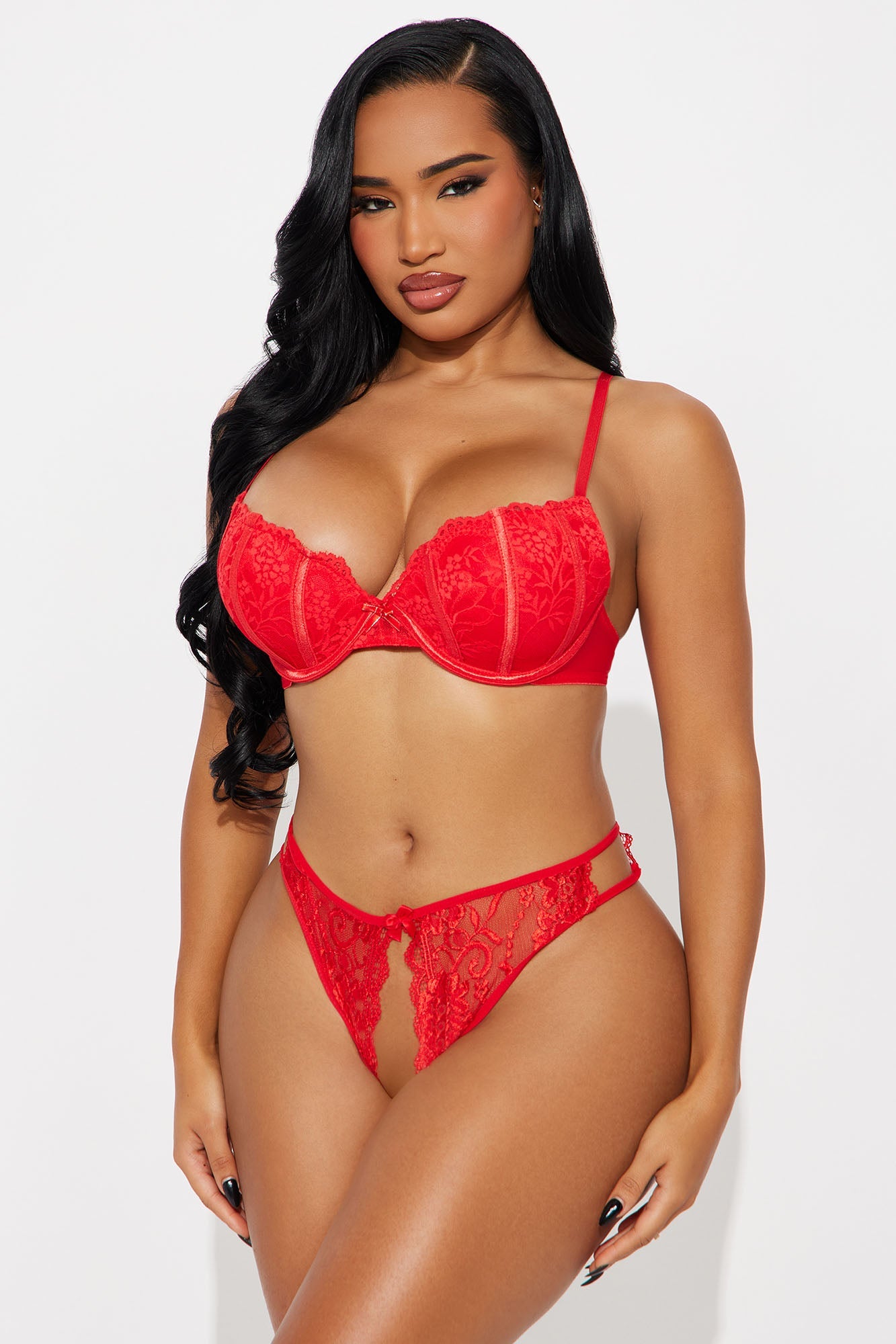 Cindy Lace Crotchless Hipster Panty - Red