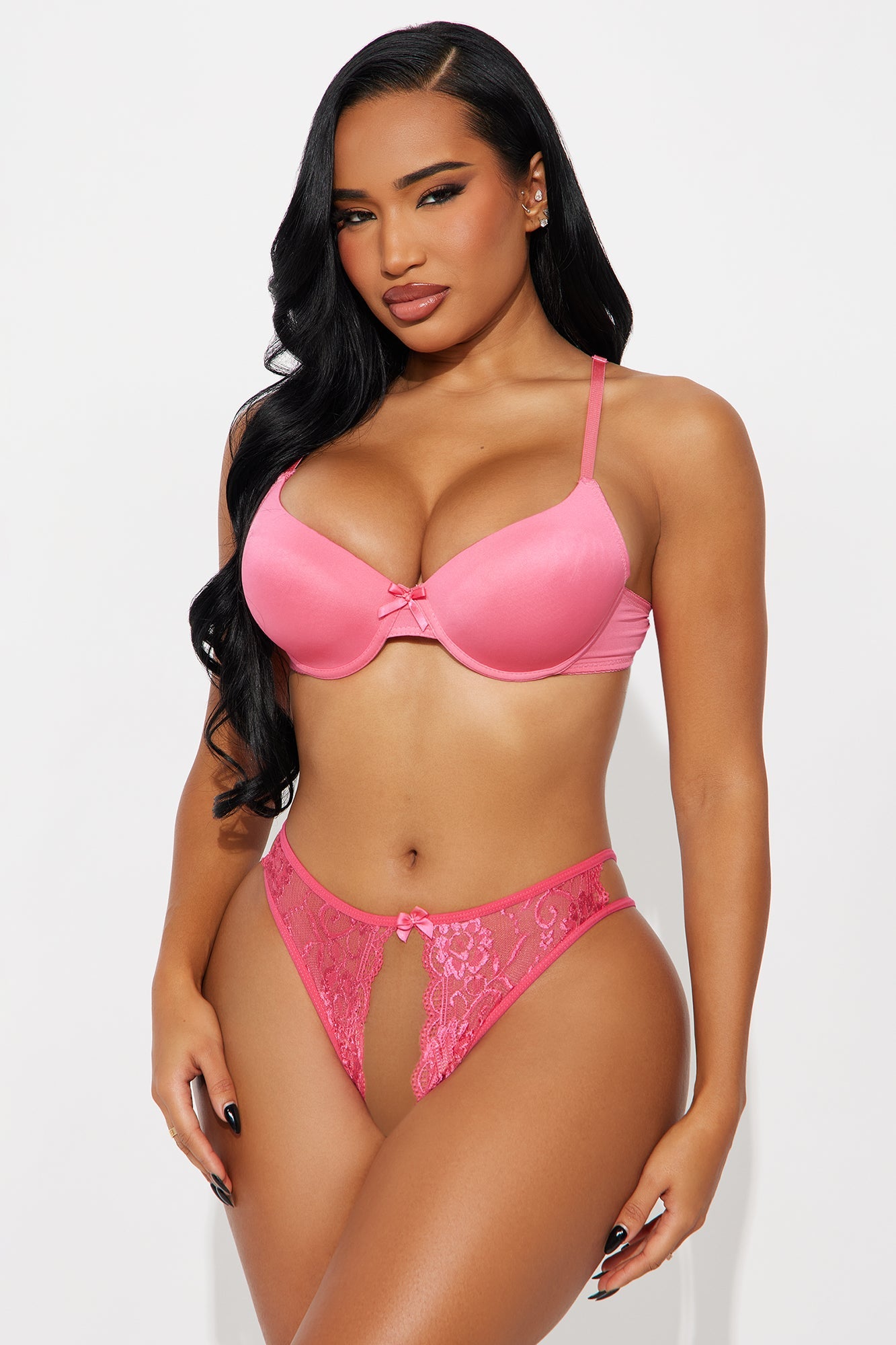 Cindy Lace Crotchless Hipster Panty - Hot Pink