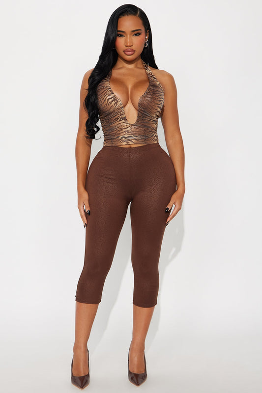 Sudden Movement Textured Capri Legging - Dark Brown