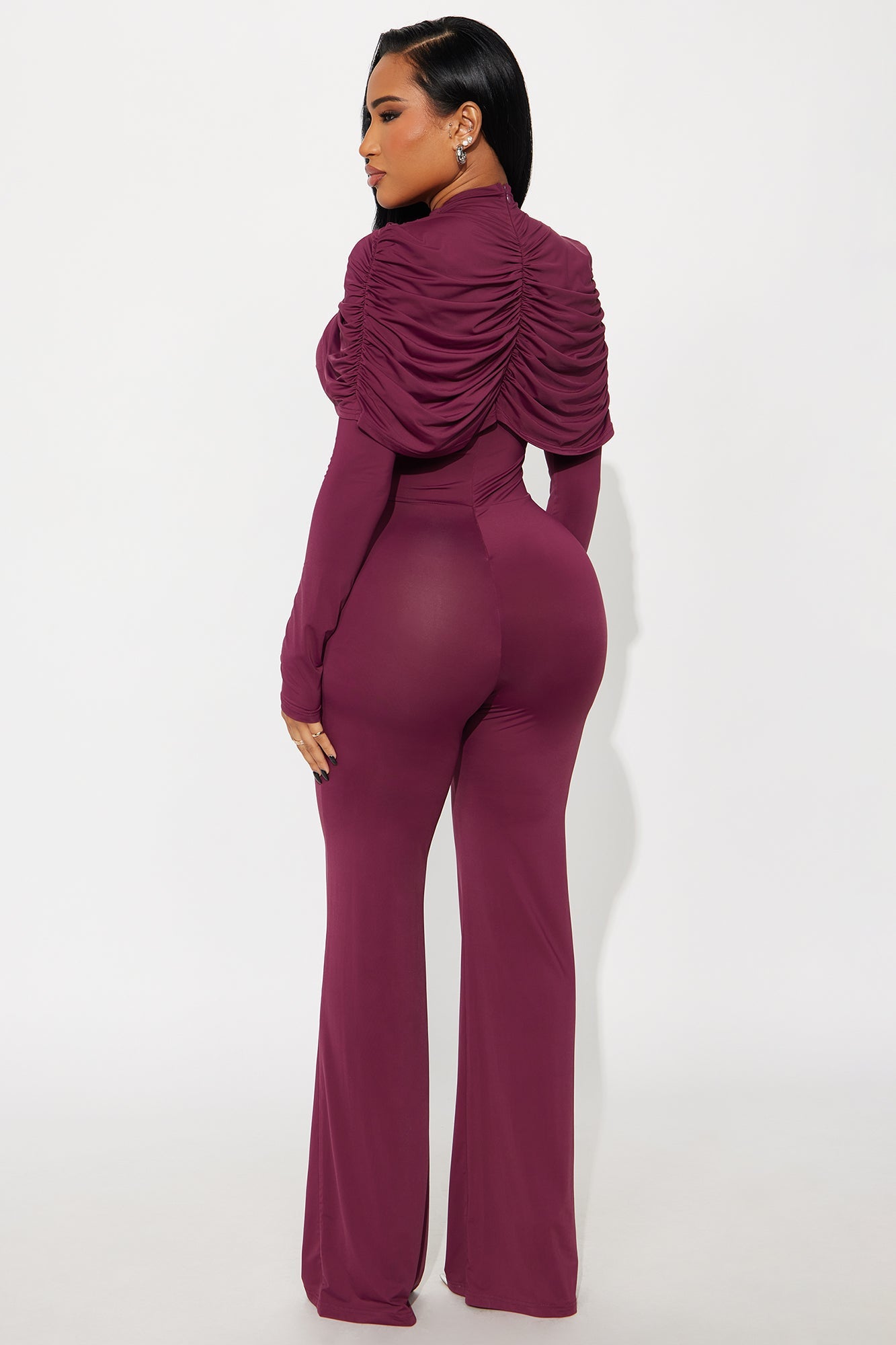 Eloise Draped Long Sleeve Jumpsuit - Wine