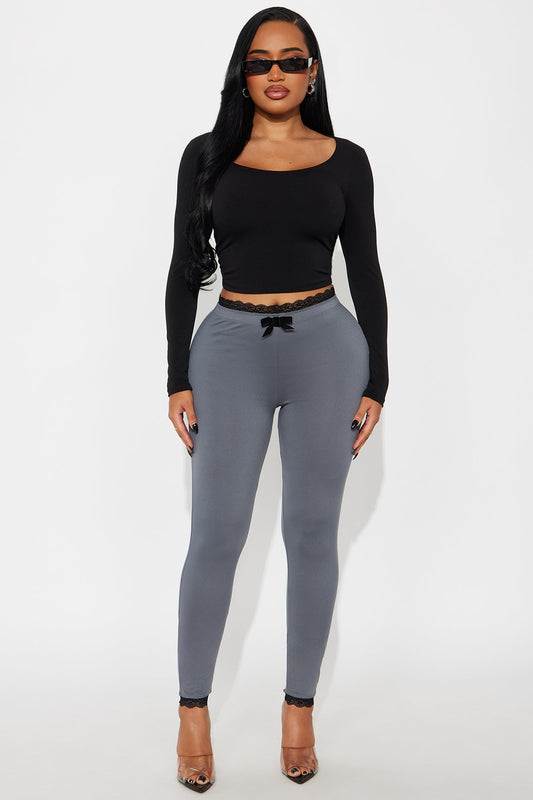 Valentina Solid Lace Trim Legging - Charcoal