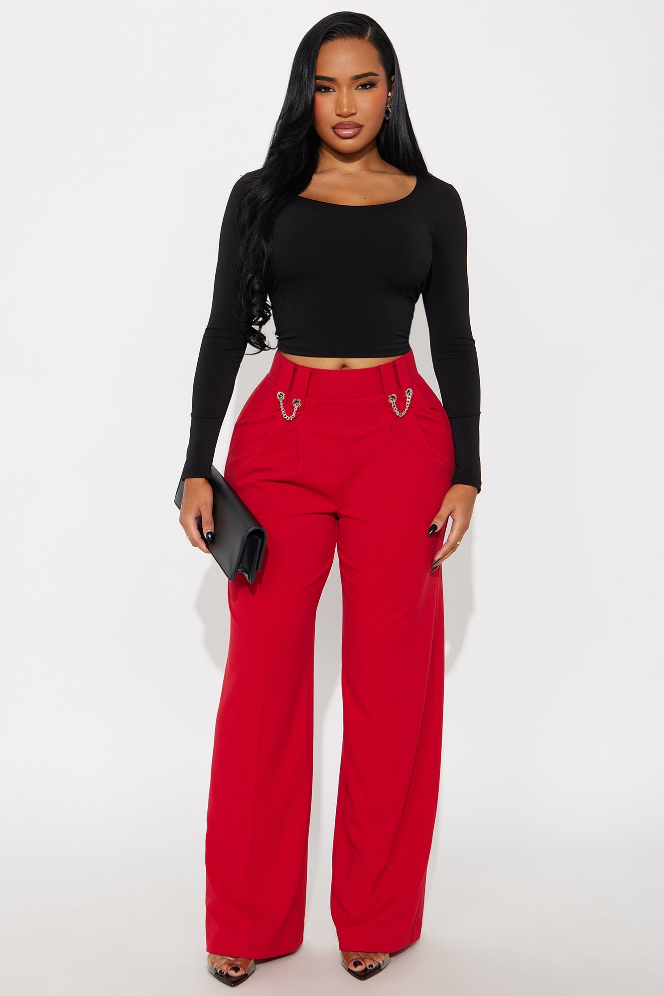 Office Mood Wide Leg Trouser - DarkRed