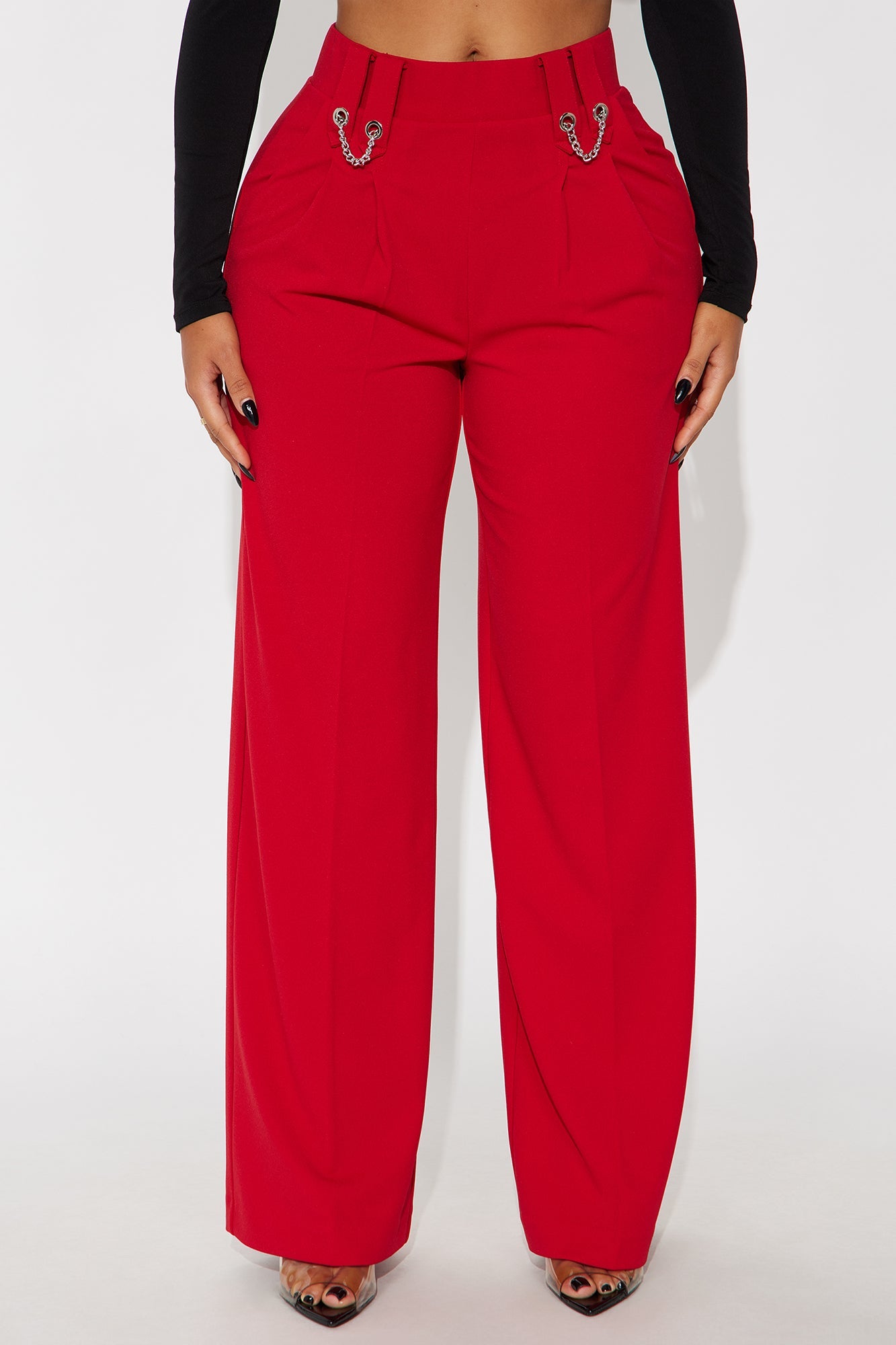 Office Mood Wide Leg Trouser - DarkRed
