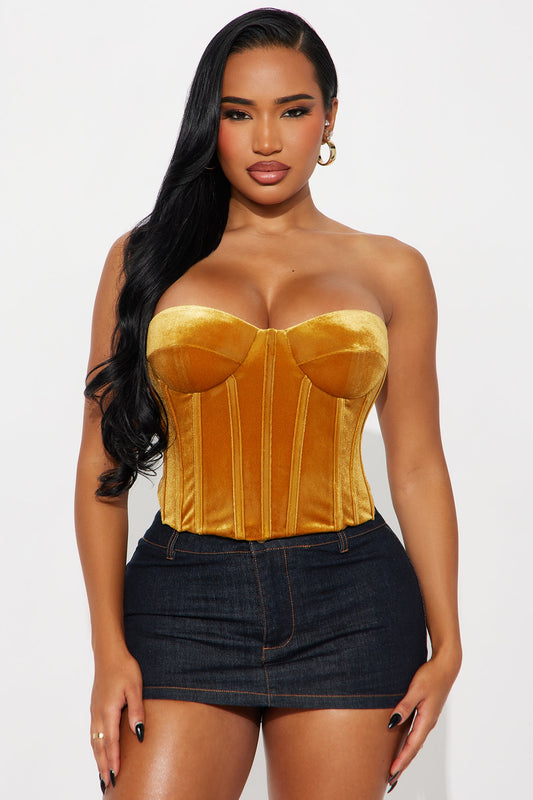 Bold Moves Lace Up Velvet Corset - Mustard