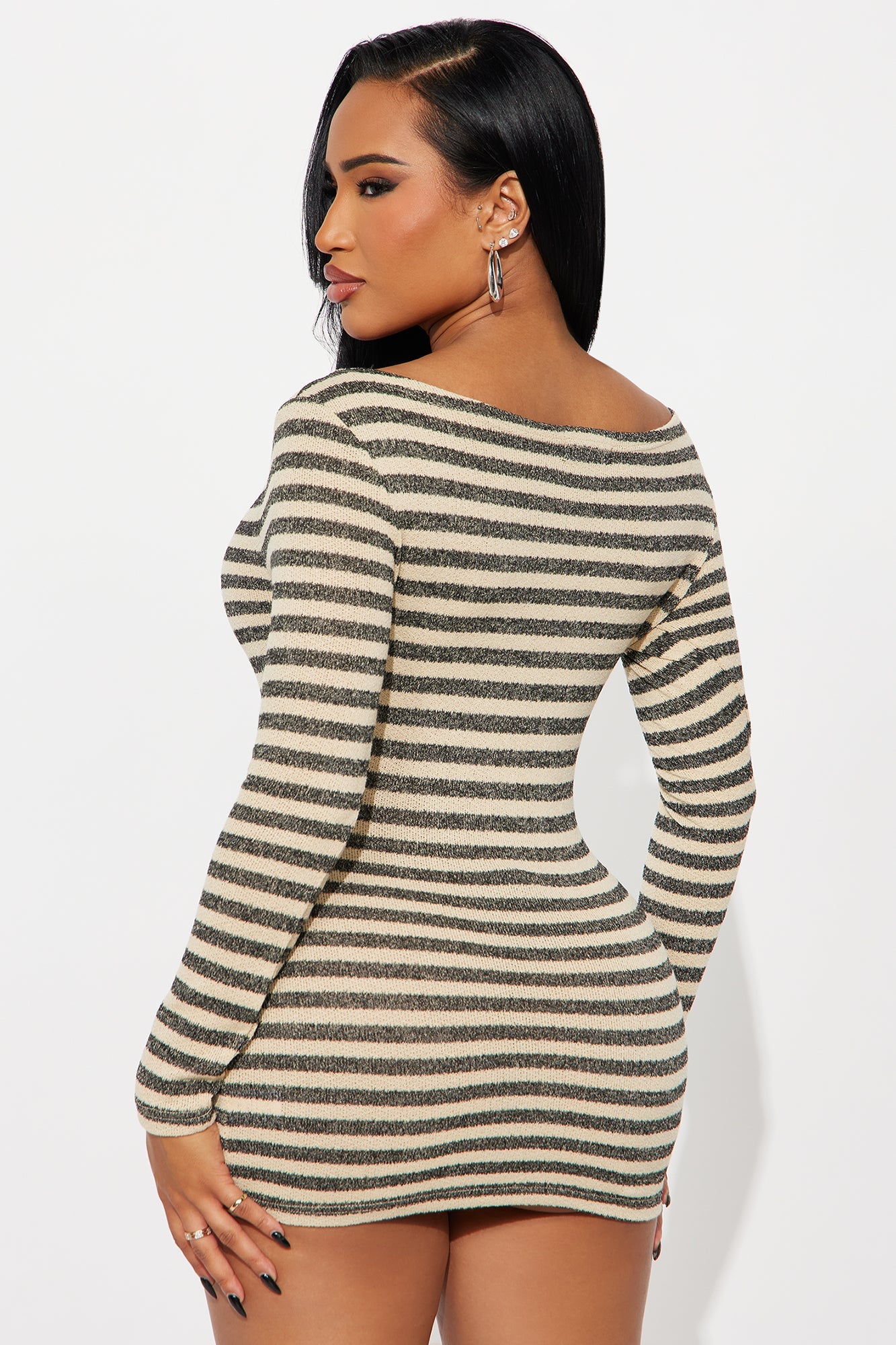 Chelly Striped Sweater Micro Mini Dress - Black/combo
