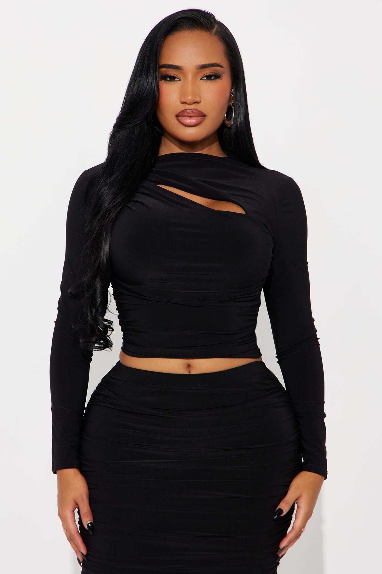 Syreena Ruched Midi Skirt Set - Black