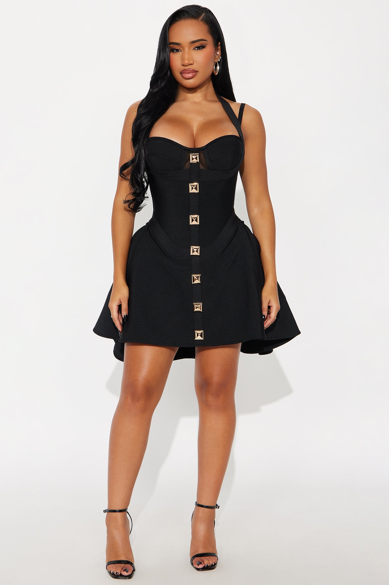 Alondra Asymmetrical Bandage Midi Dress - Black