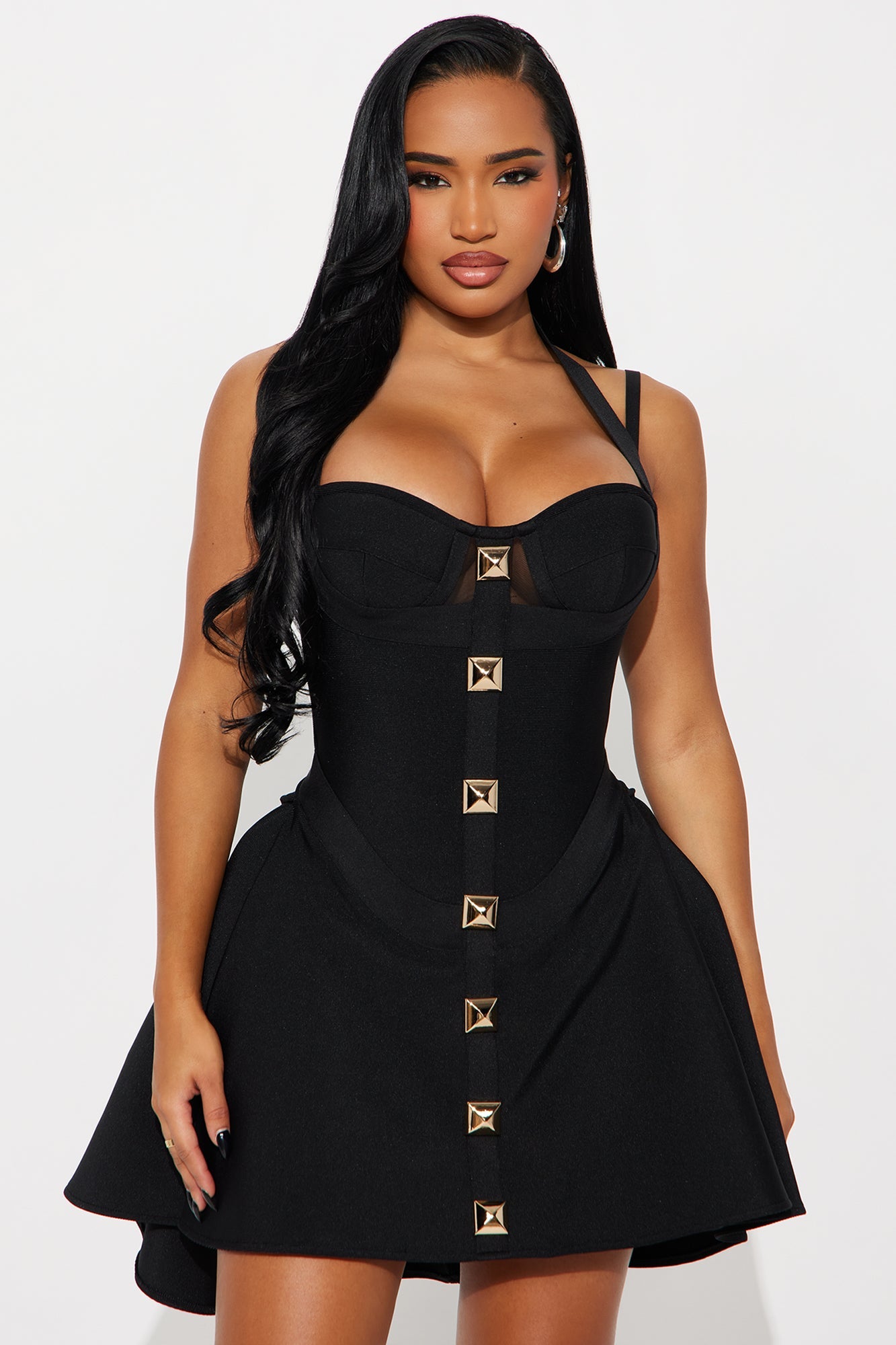 Alondra Asymmetrical Bandage Midi Dress - Black