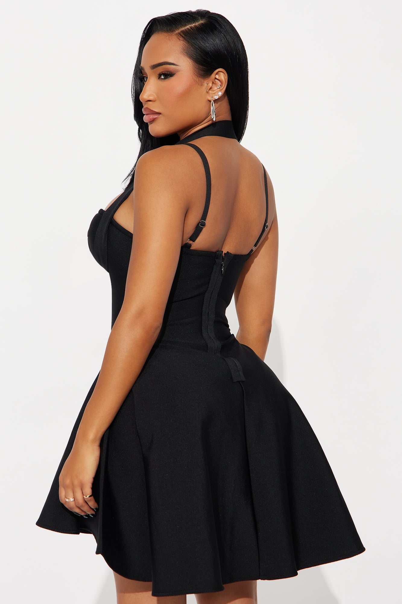 Alondra Asymmetrical Bandage Midi Dress - Black