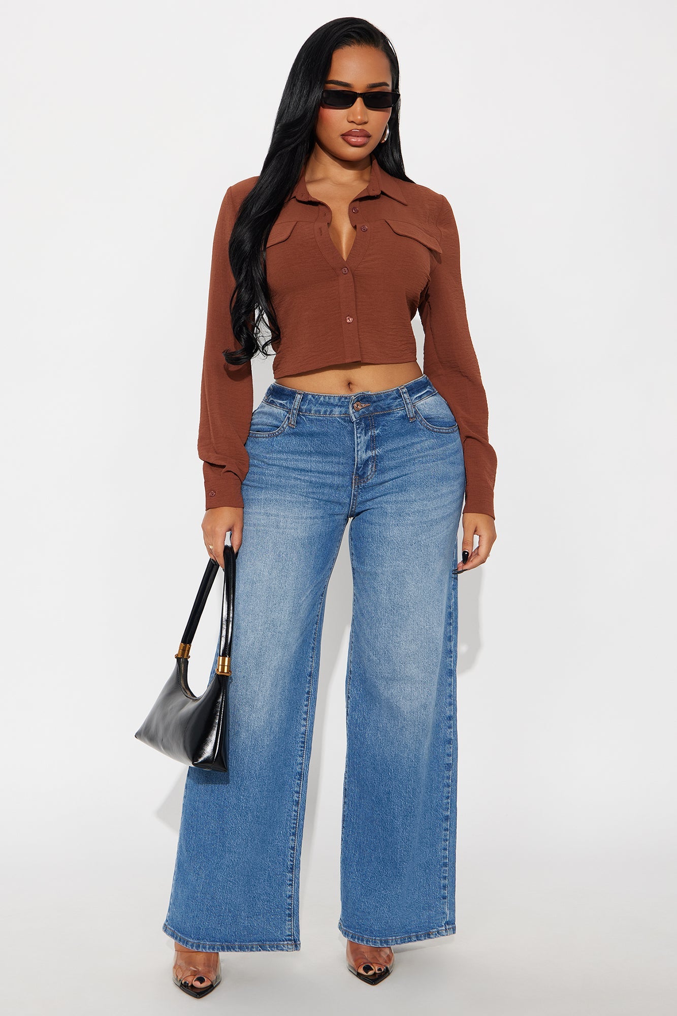 Allie Cropped Airflow Shirt - Brown