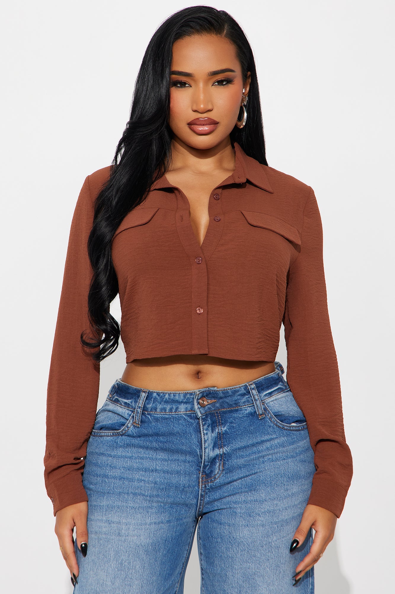 Allie Cropped Airflow Shirt - Brown