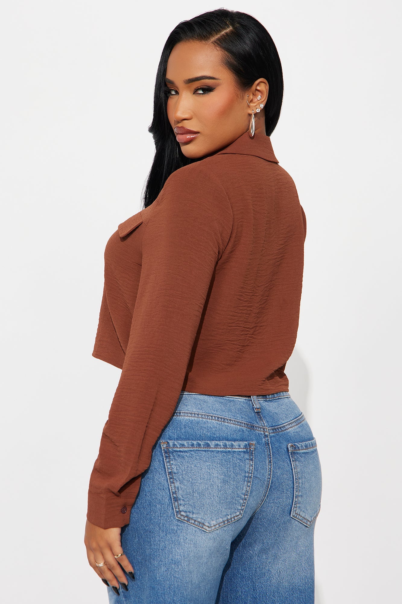 Allie Cropped Airflow Shirt - Brown