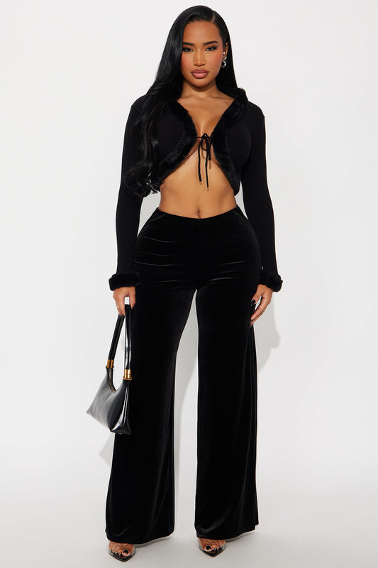Night Glow Velvet Wide Leg Pant 32″ - Black
