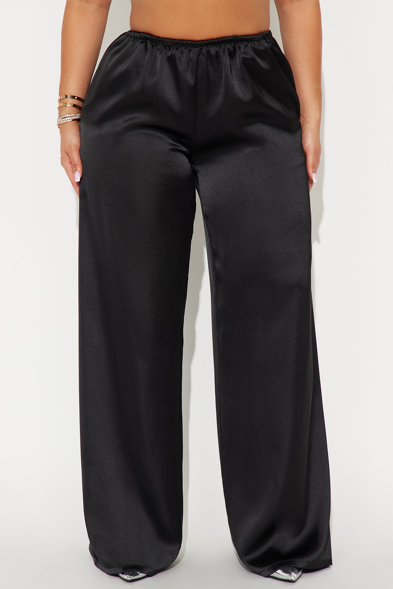 Shine On Satin Wide Leg Pant 32″ - Black