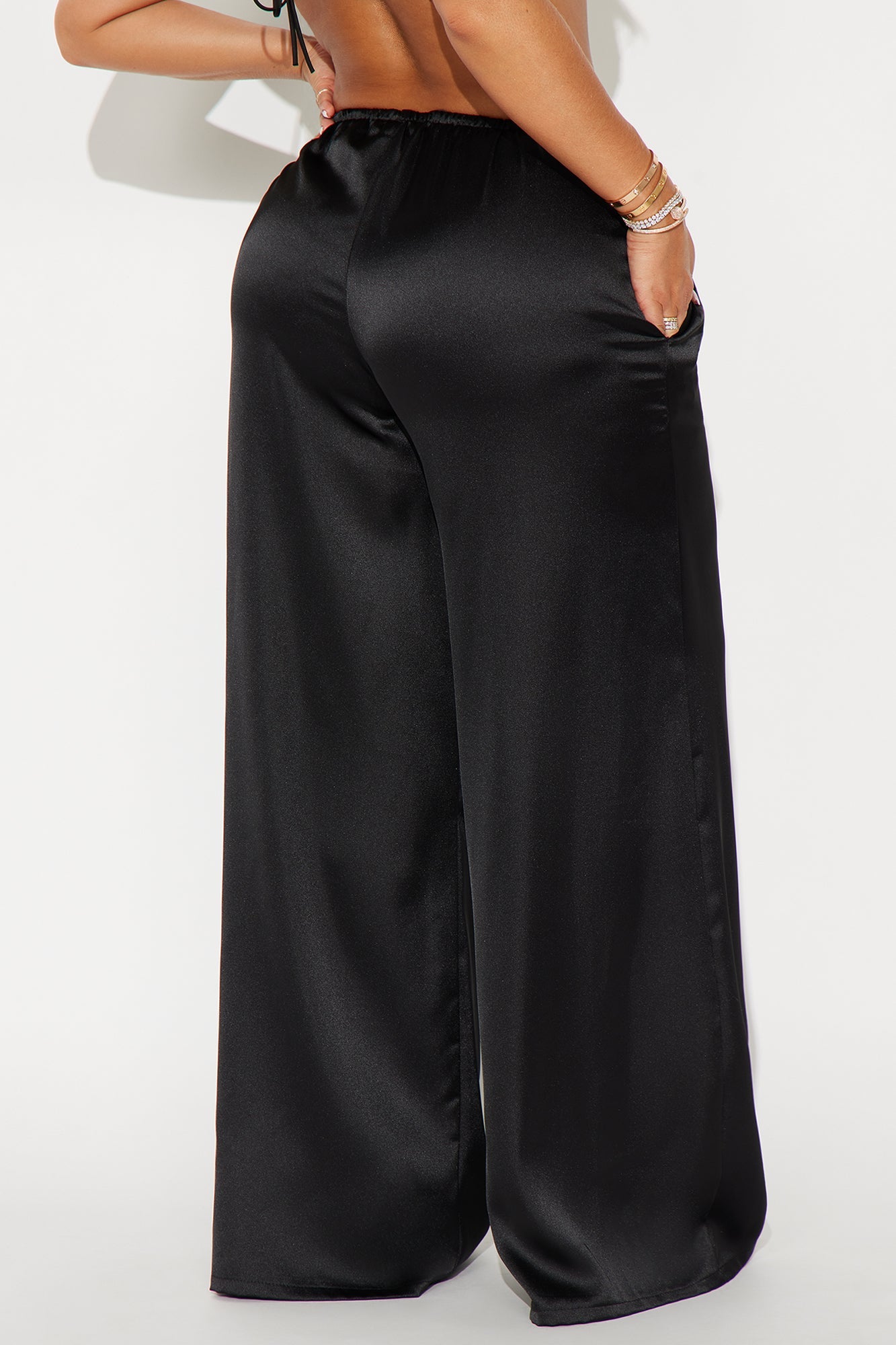 Shine On Satin Wide Leg Pant 32″ - Black