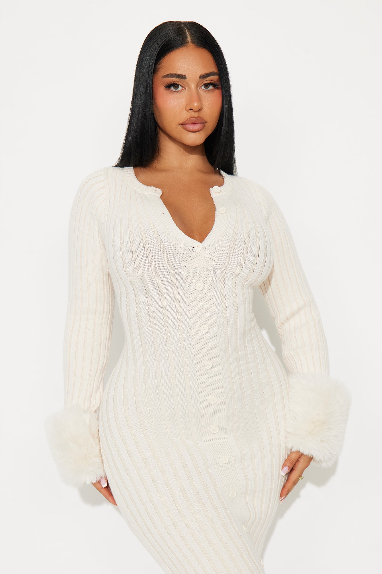 Cold As You Sweater Maxi Dress - Cream/combo