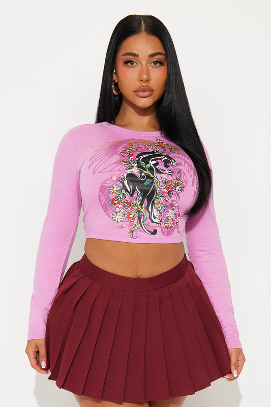 Ed Hardy Panther Long Sleeve Baby Tee - Pink